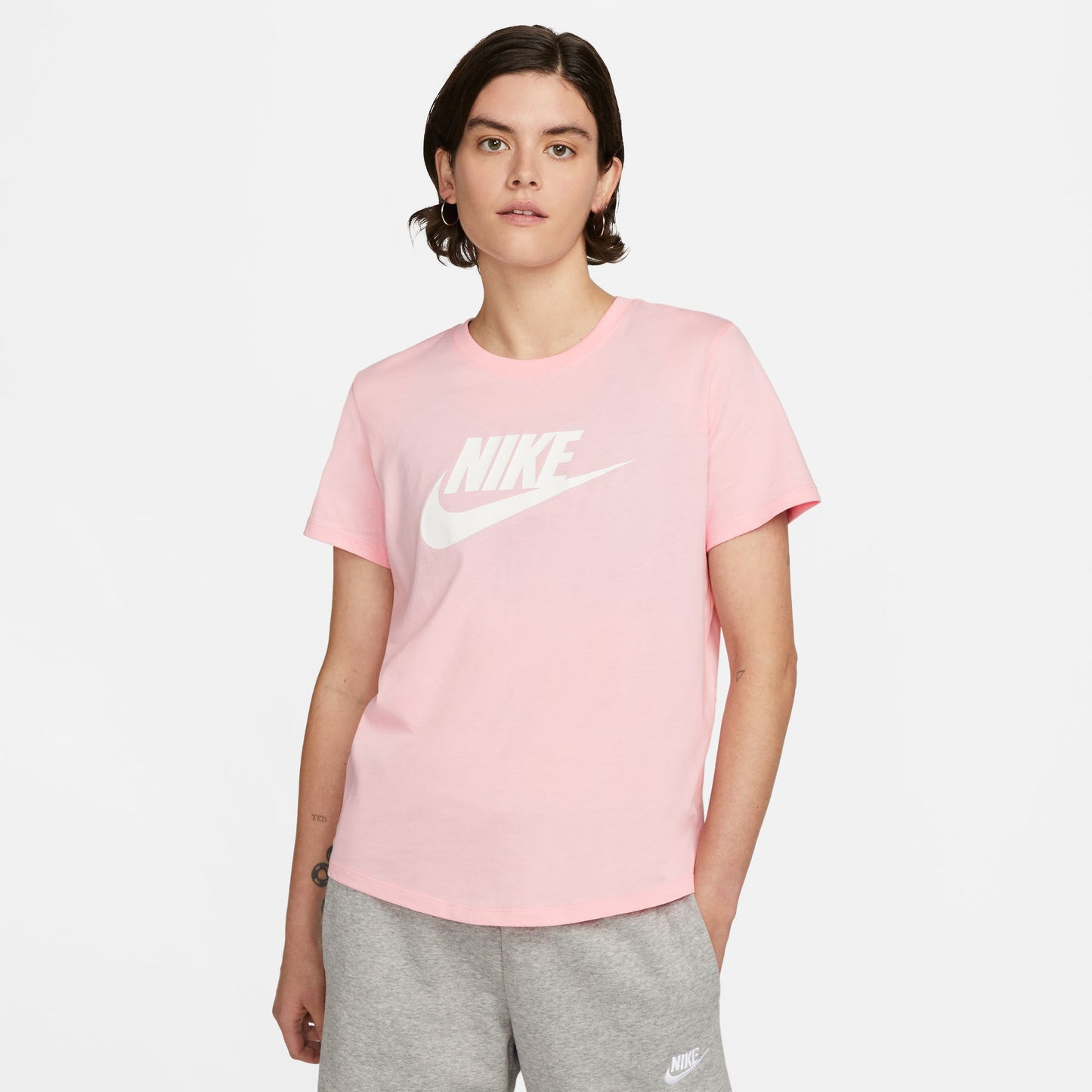 Nike New Sportswear Essential Icon Futura T-Shirt Damen - rosa, weiß