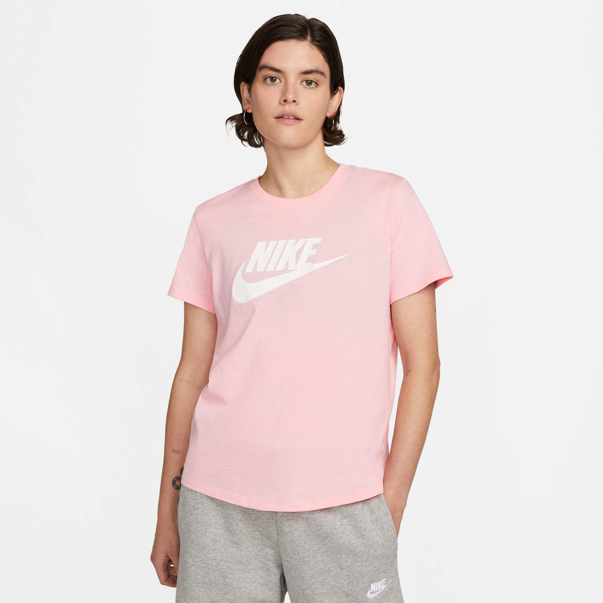 Nike New Sportswear Essential Icon Futura T-Shirt Damen - rosa, weiß