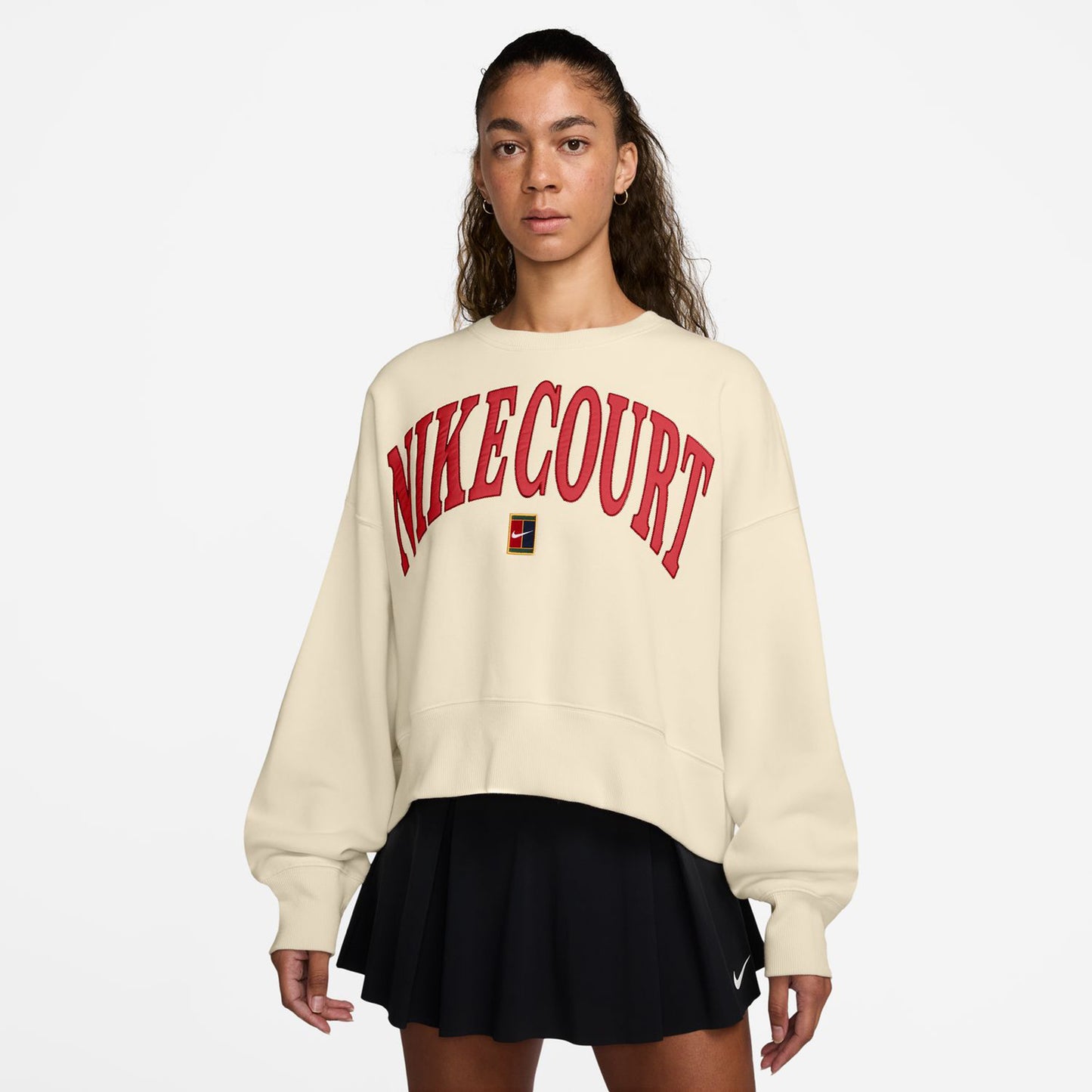 Nike Court Heritage Phoenix Fleece Oversized Crew High Rise Sweatshirt Women - beige,