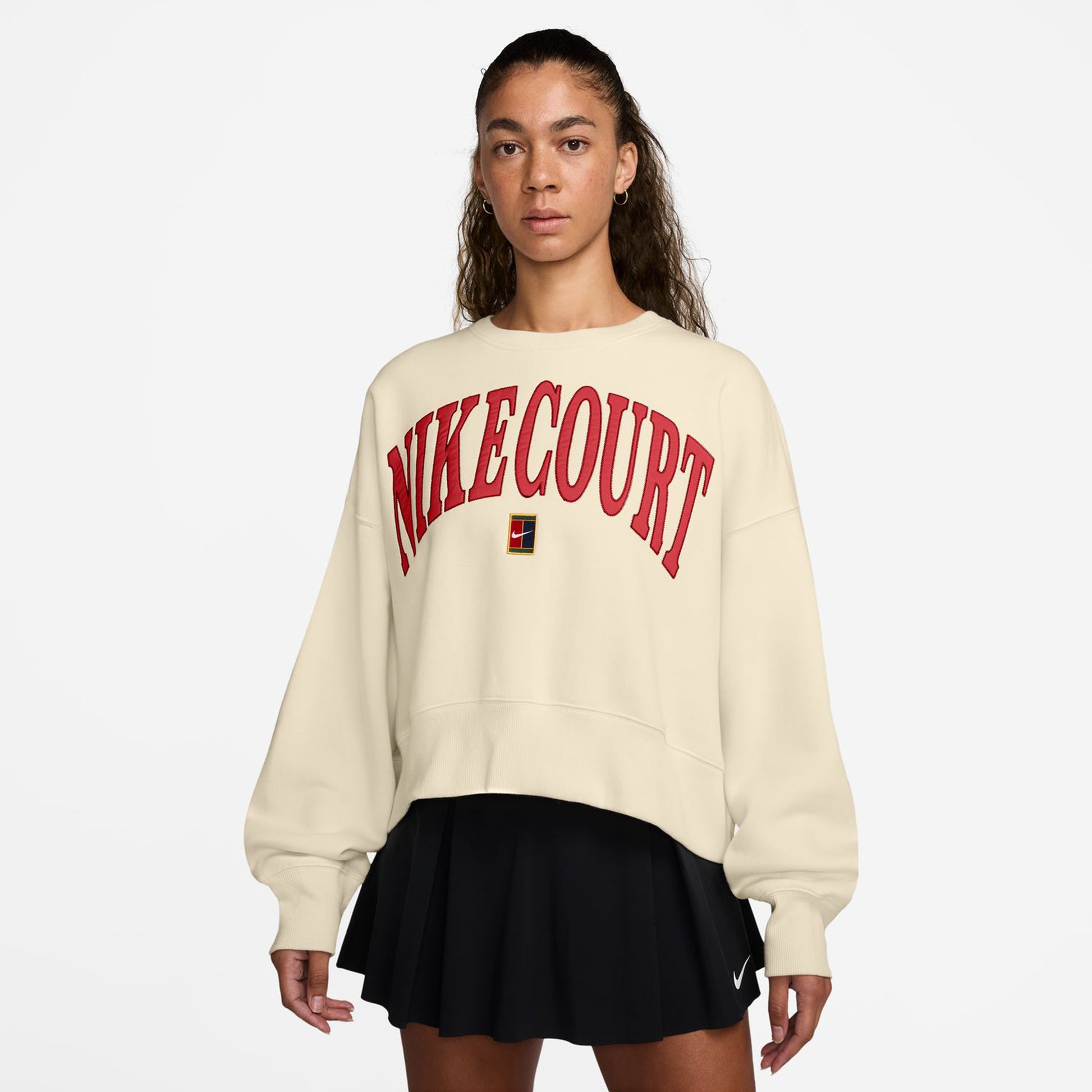 Nike Court Heritage Phoenix Fleece Oversized Crew High Rise Sweatshirt Women - beige,