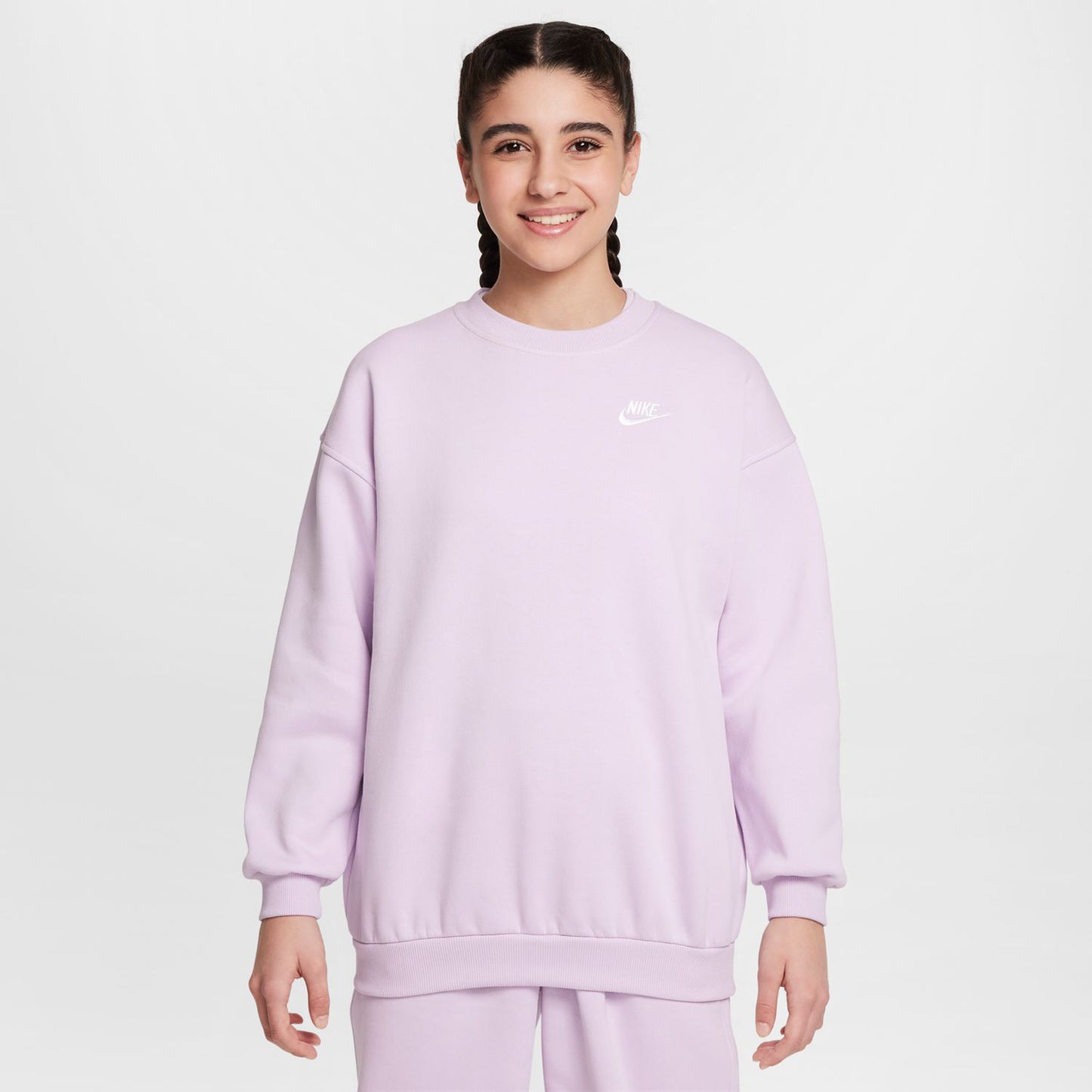 Nike Sportswear Club Fleece Oversized Crew Sweatshirt Girls-Lilac