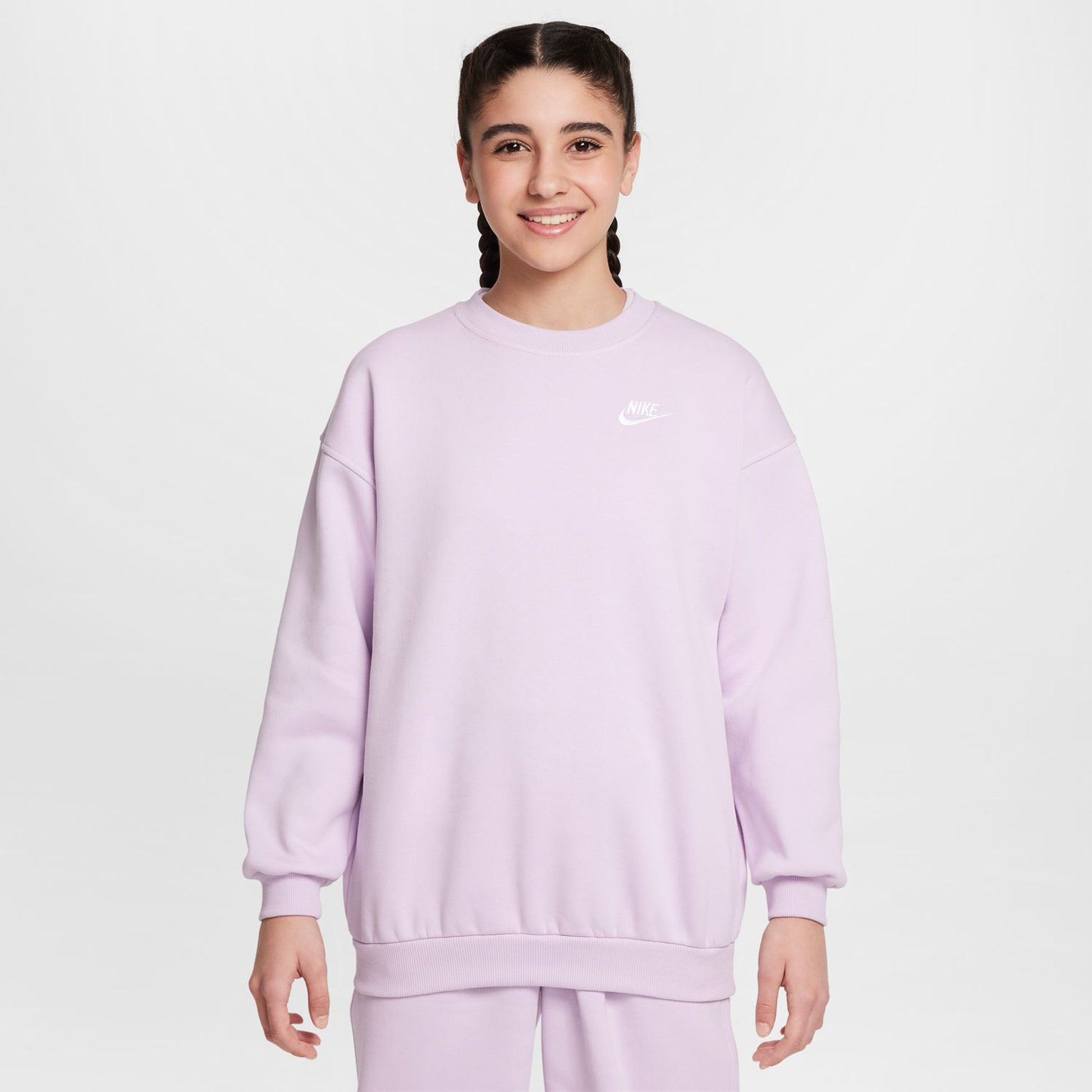 Nike Sportswear Club Fleece Oversized Crew Sweatshirt Girls-Lilac