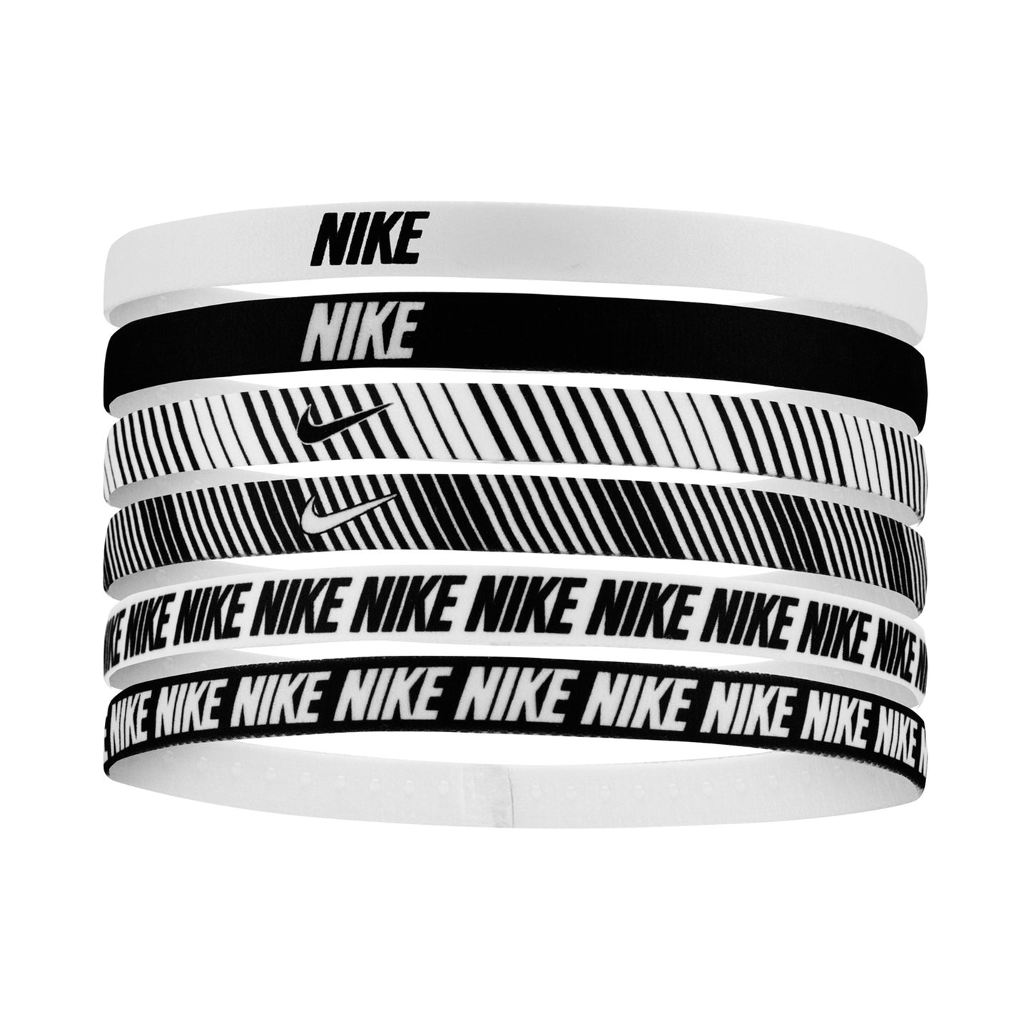 Nike Nike Flex Classic Printed Hair Band 6 Pack-White,Black