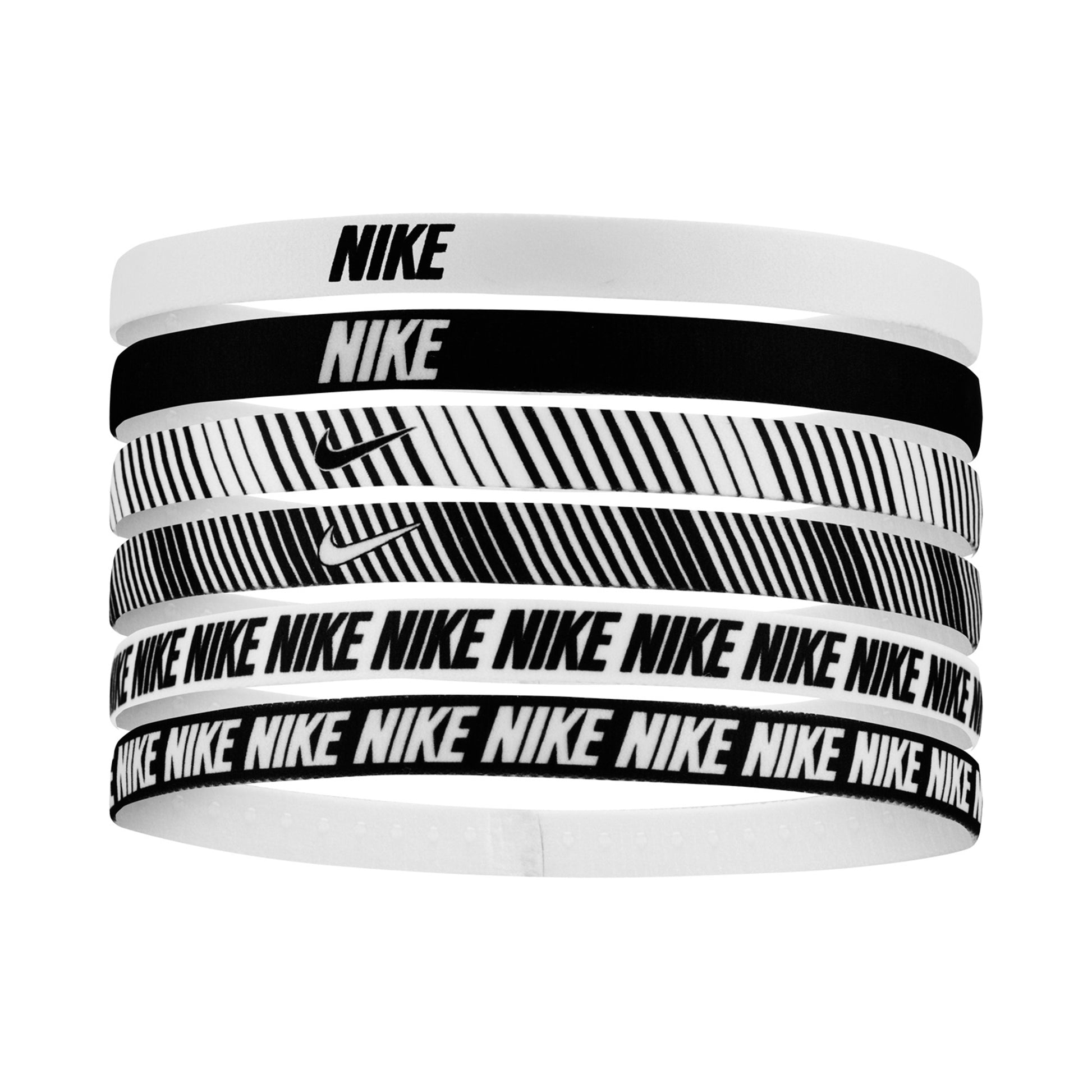 Nike Nike Flex Classic Printed Hair Band 6 Pack-White,Black