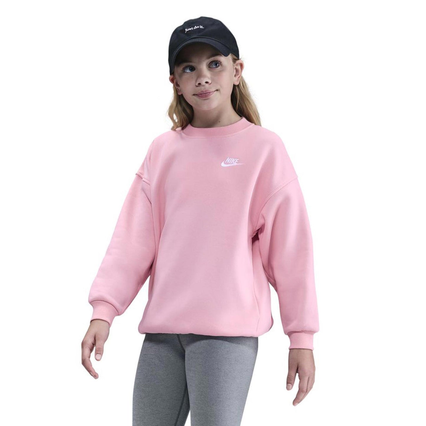 Nike Club Fleece Oversized Crew Sweatshirt Girls-Pink