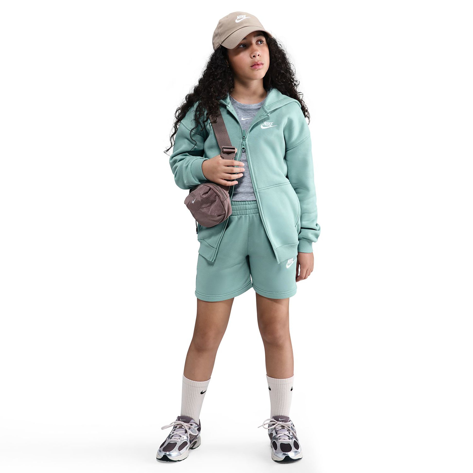 Nike Club Fleece Oversized Full-Zip Hoodie Girls-Sage