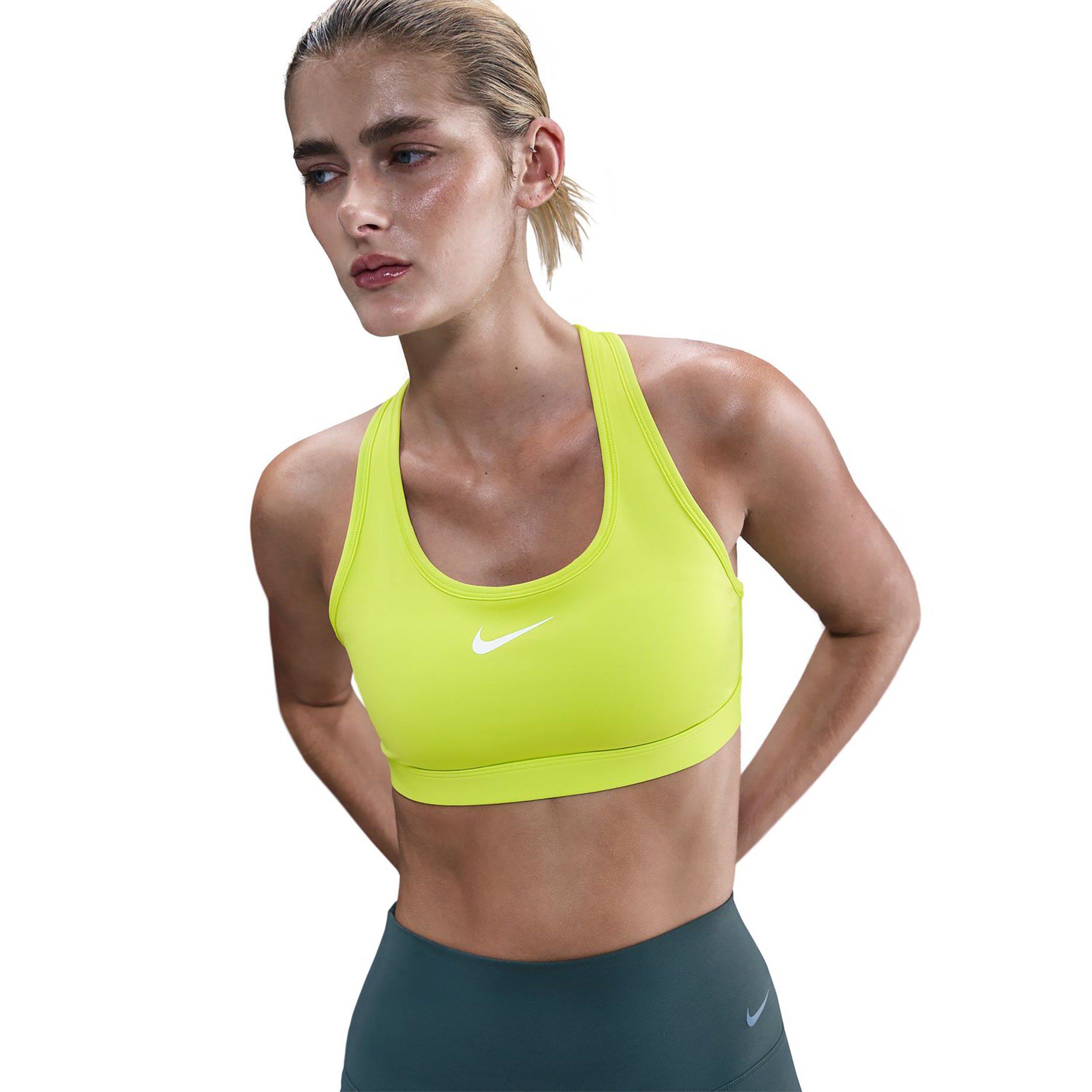 Nike Swoosh Medium Sport-BH Damen - limette, weiß