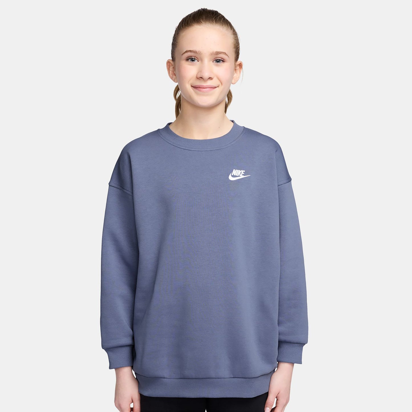 Nike Sportswear Club Fleece Oversized Crew Sweatshirt Mädchen - blaugrau, weiß
