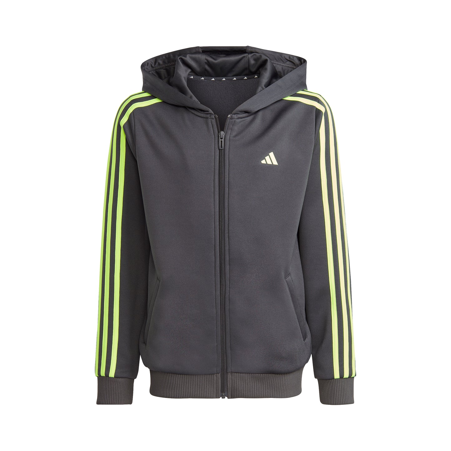 adidas Training ES 3 Stripes Full-Zip Zip Hoodie Kids - dark grey, neon green