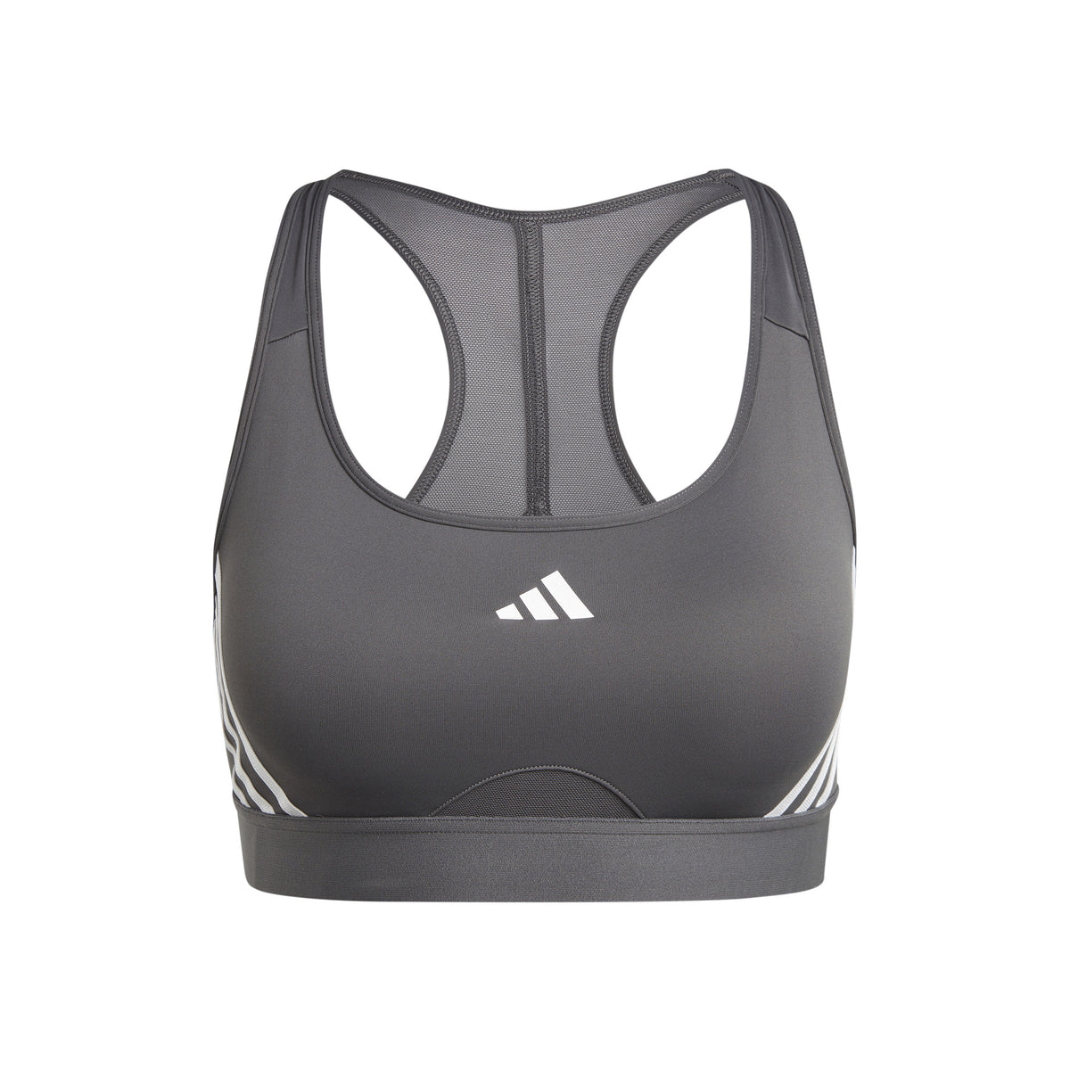 adidas Power Racer Medium 3Stripes Sport-BH Damen - grau, weiß