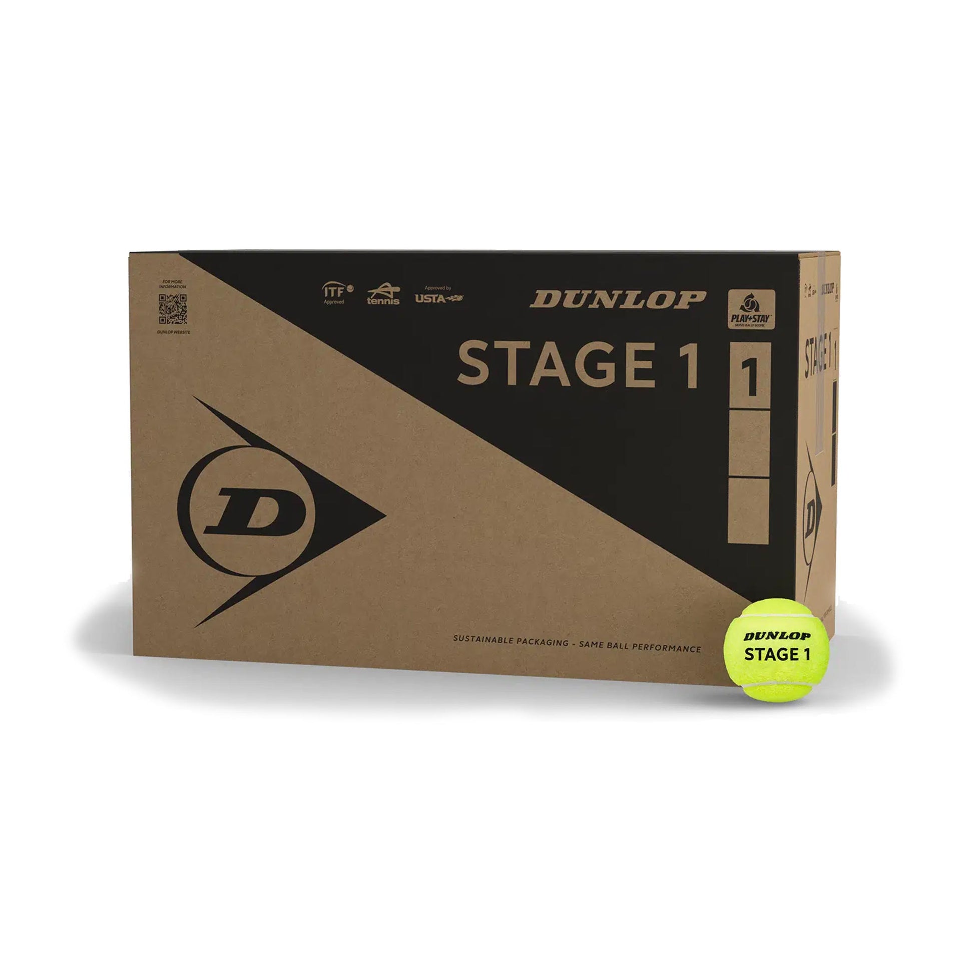 Dunlop Stage 1 Green Play and Stay ball 18x 4 Ball Tube -yellow