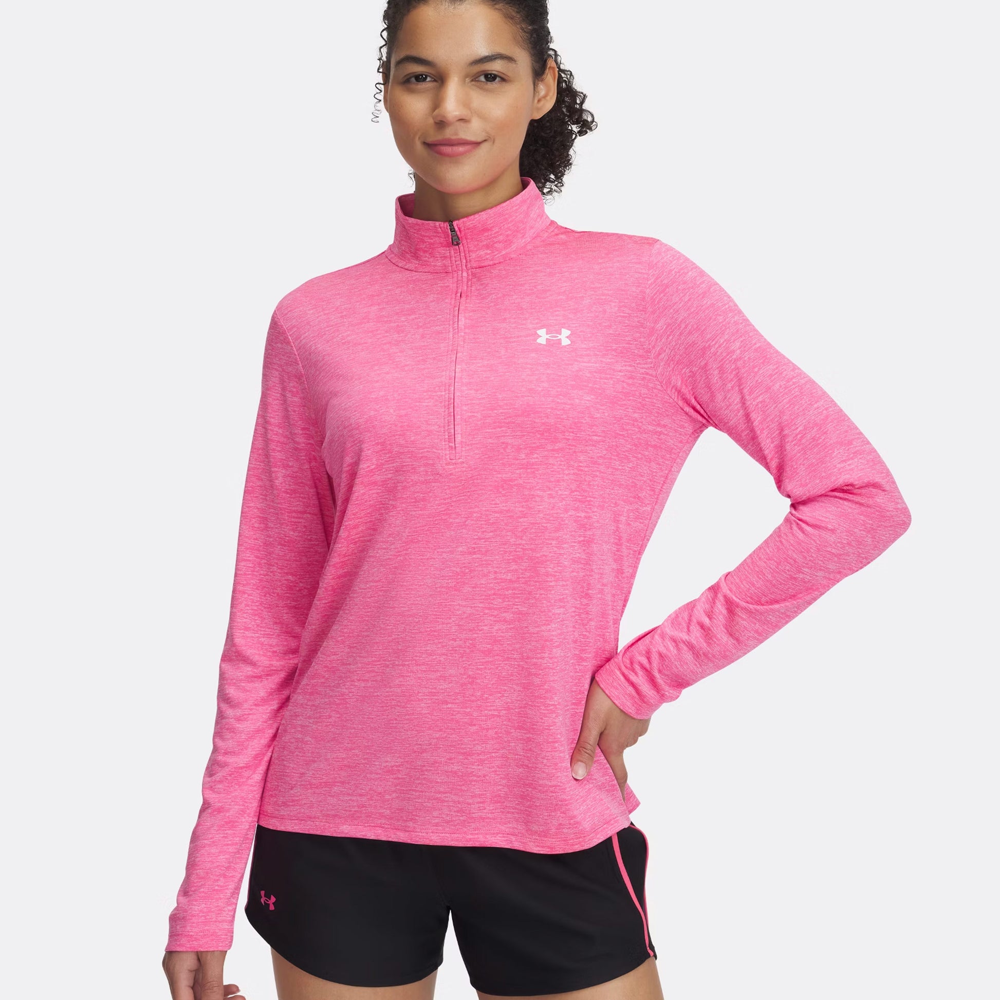 Under Armour Tech 1/2 Zip-Twist Longsleeve Damen-Pink,Weiß