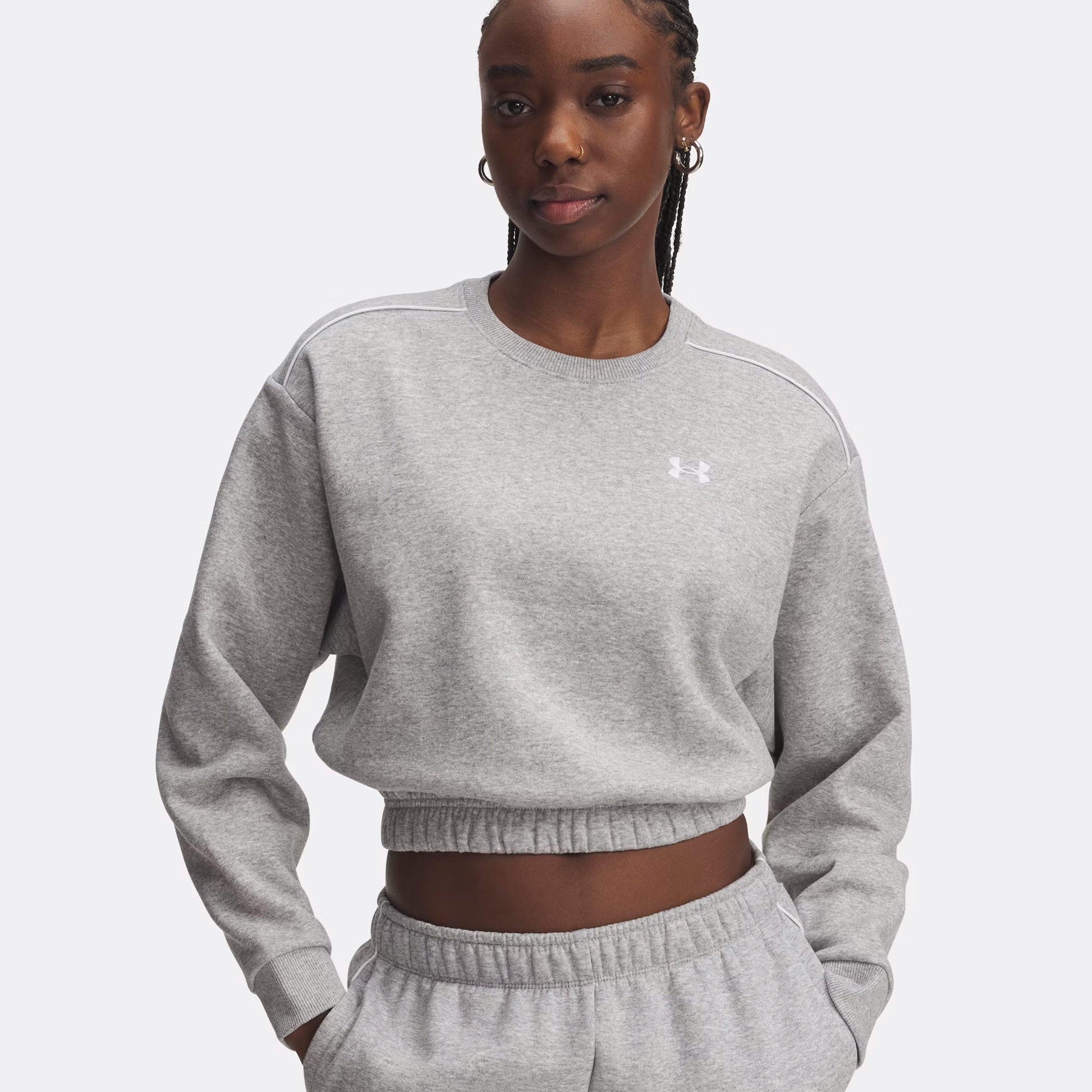 Under Armour Rival Fleece Piped Crew Sweatshirt Women-Lightgrey