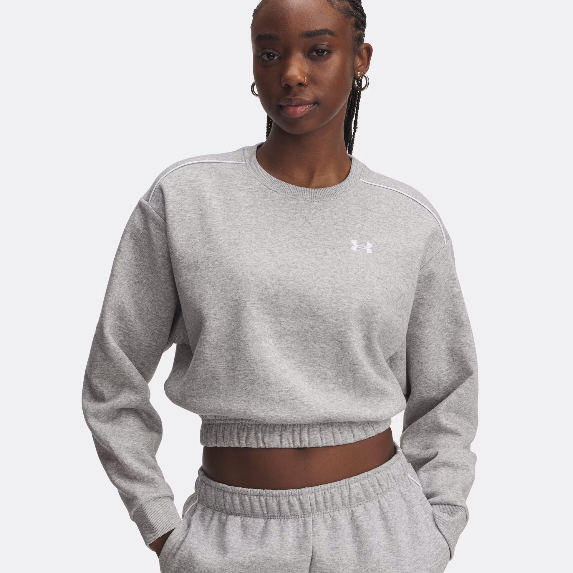Under Armour Rival Fleece Piped Crew Sweatshirt Damen-Hellgrau