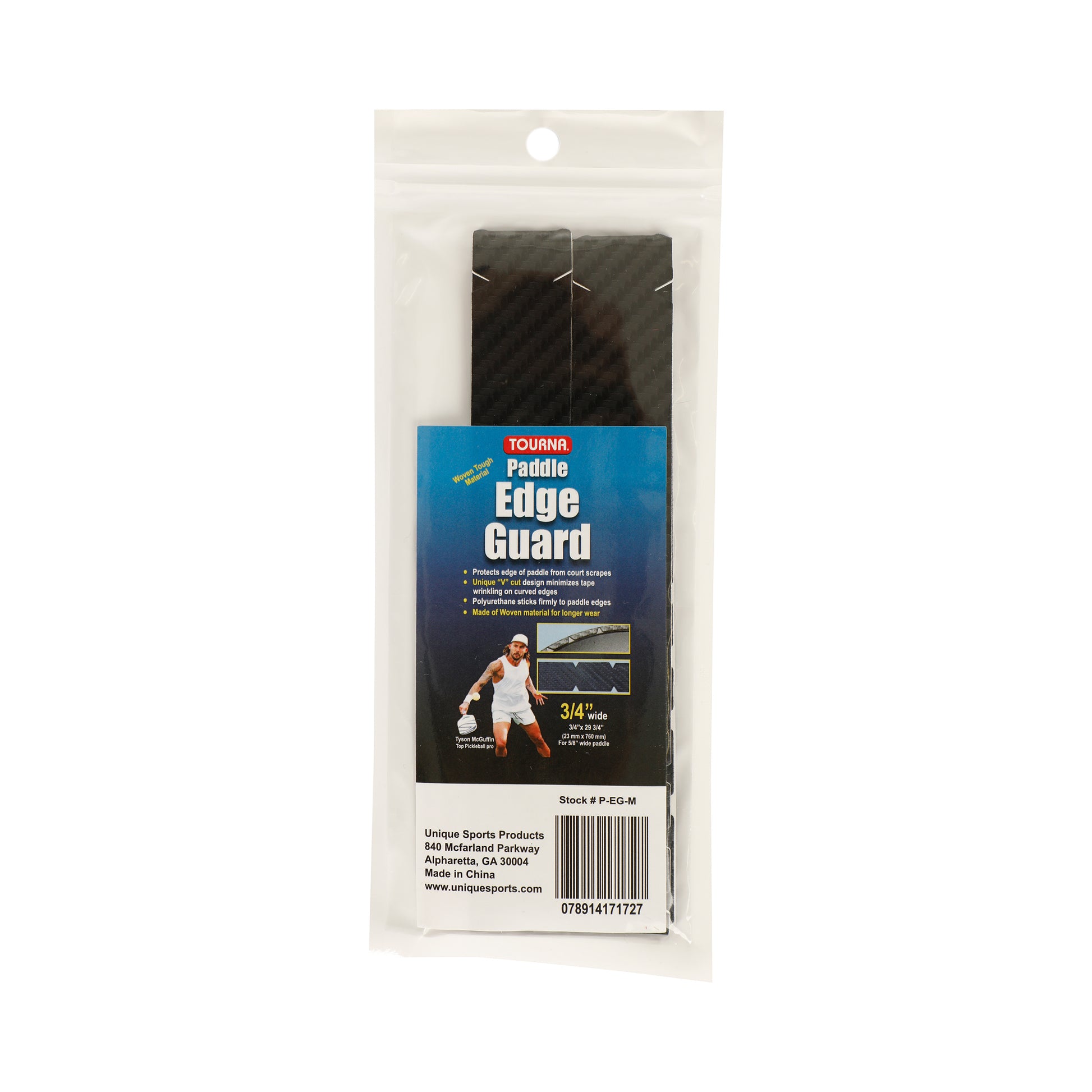 Tourna Padel Edge Guard Wooven 16mm Pickleball Rahmenschutzband-Schwarz