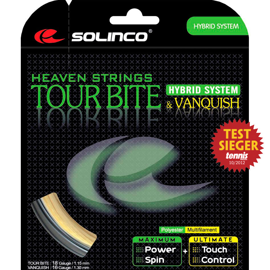 Solinco Tour Bite 6,8m Silber + Vanquish 6,3m String Set 13,1m-Silver,Ecru