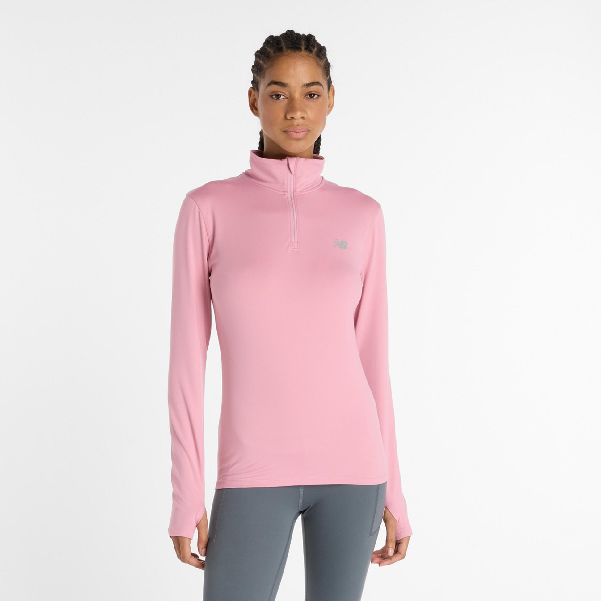New Balance Essentials Space Dye Quarter Zip Longsleeve Damen-pink