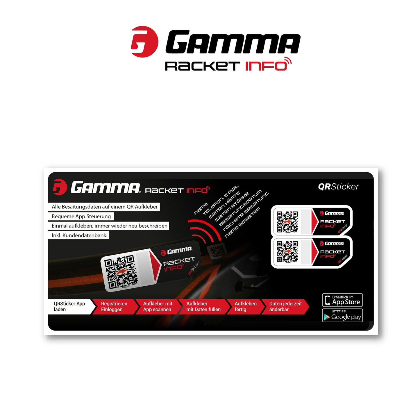 Gamma Racket Info Stringing Sticker 2 Pack-Black