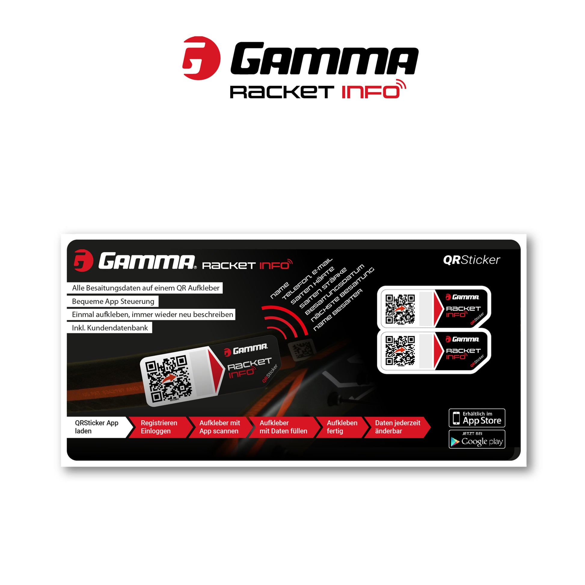 Gamma Racket Info Stringing Sticker 2 Pack-Black
