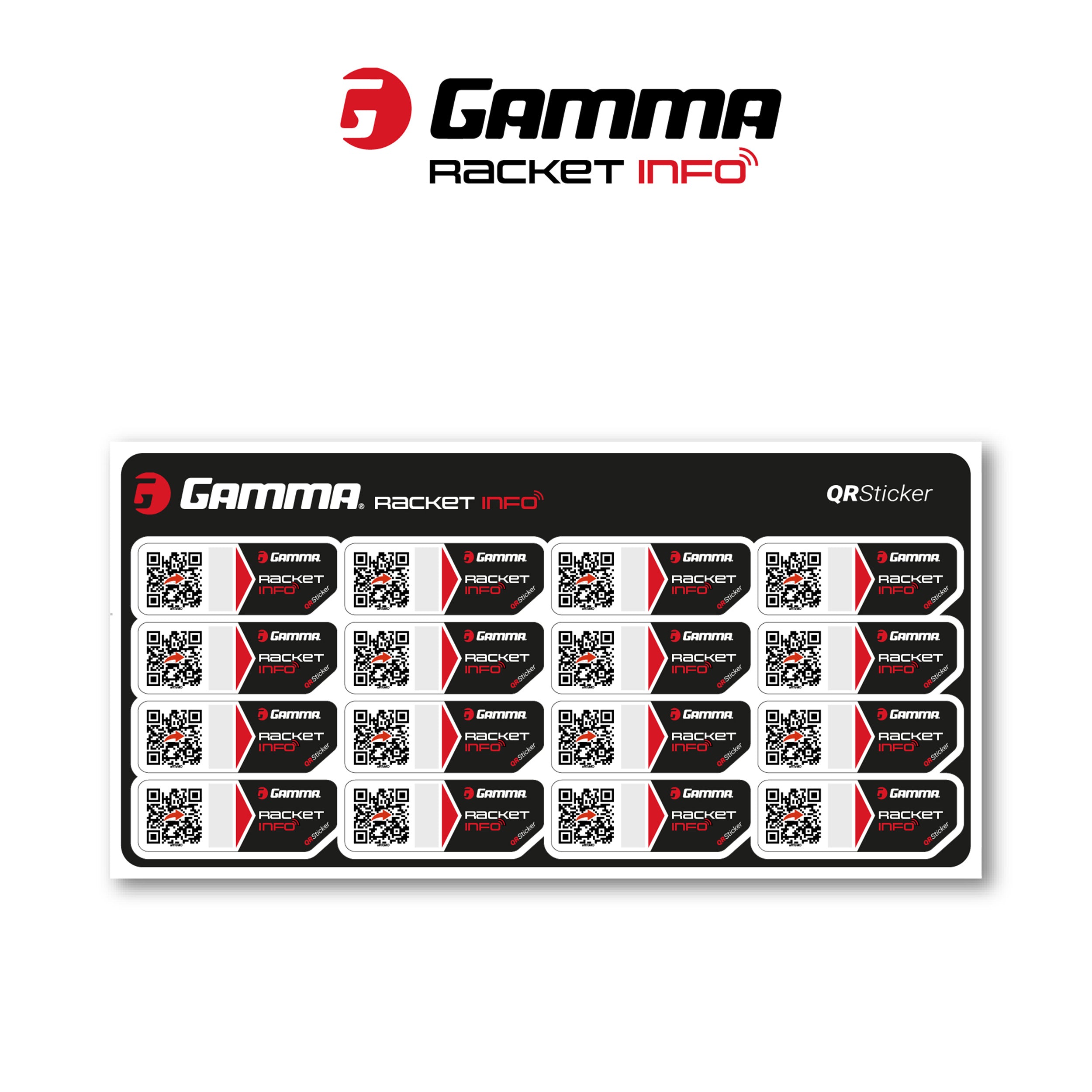 Gamma Gamma Racket Info Internationale Version Stringing Sticker 16 Pack-Black