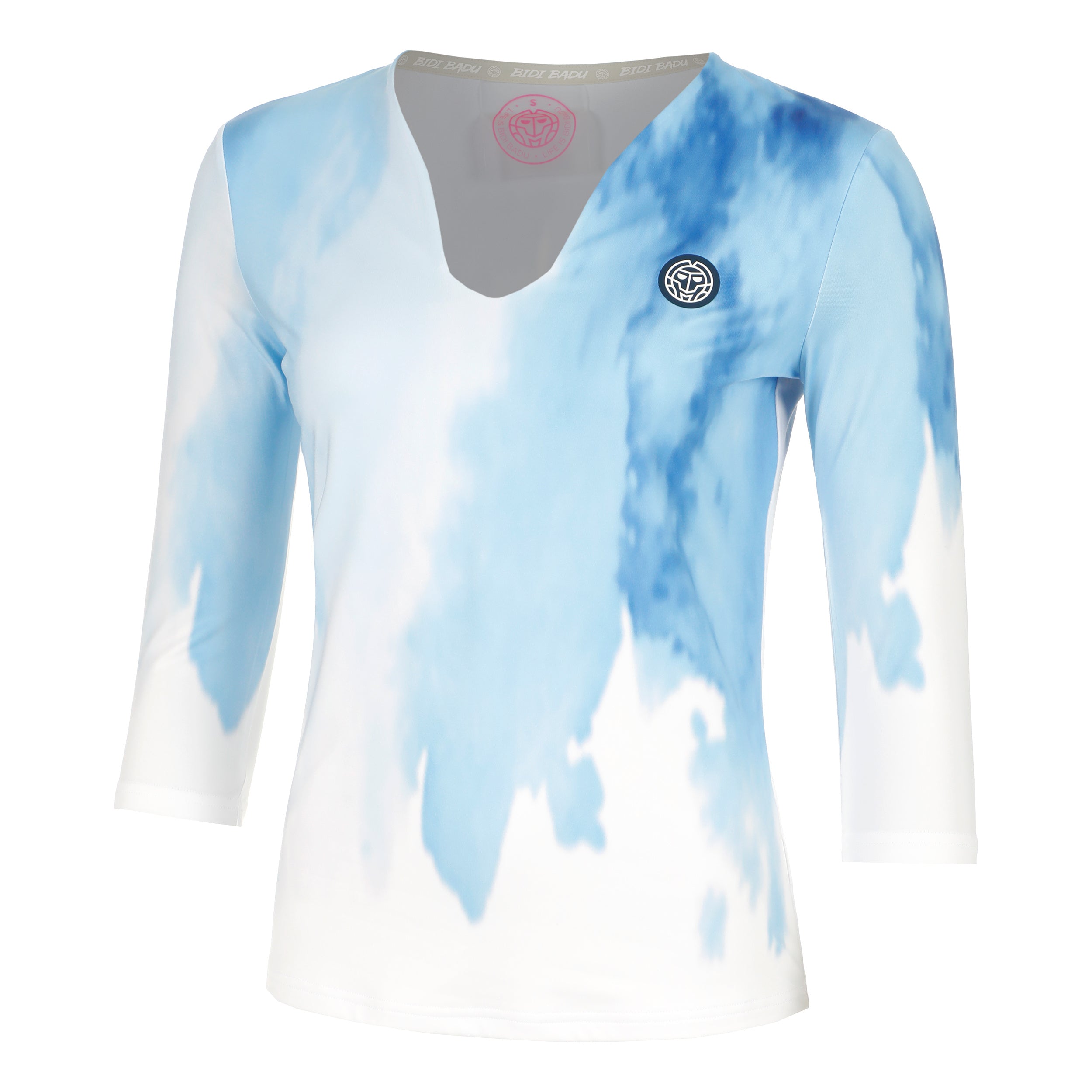 BIDI BADU Watercolour V-Neck Longsleeve Damen-Weiß,Blau