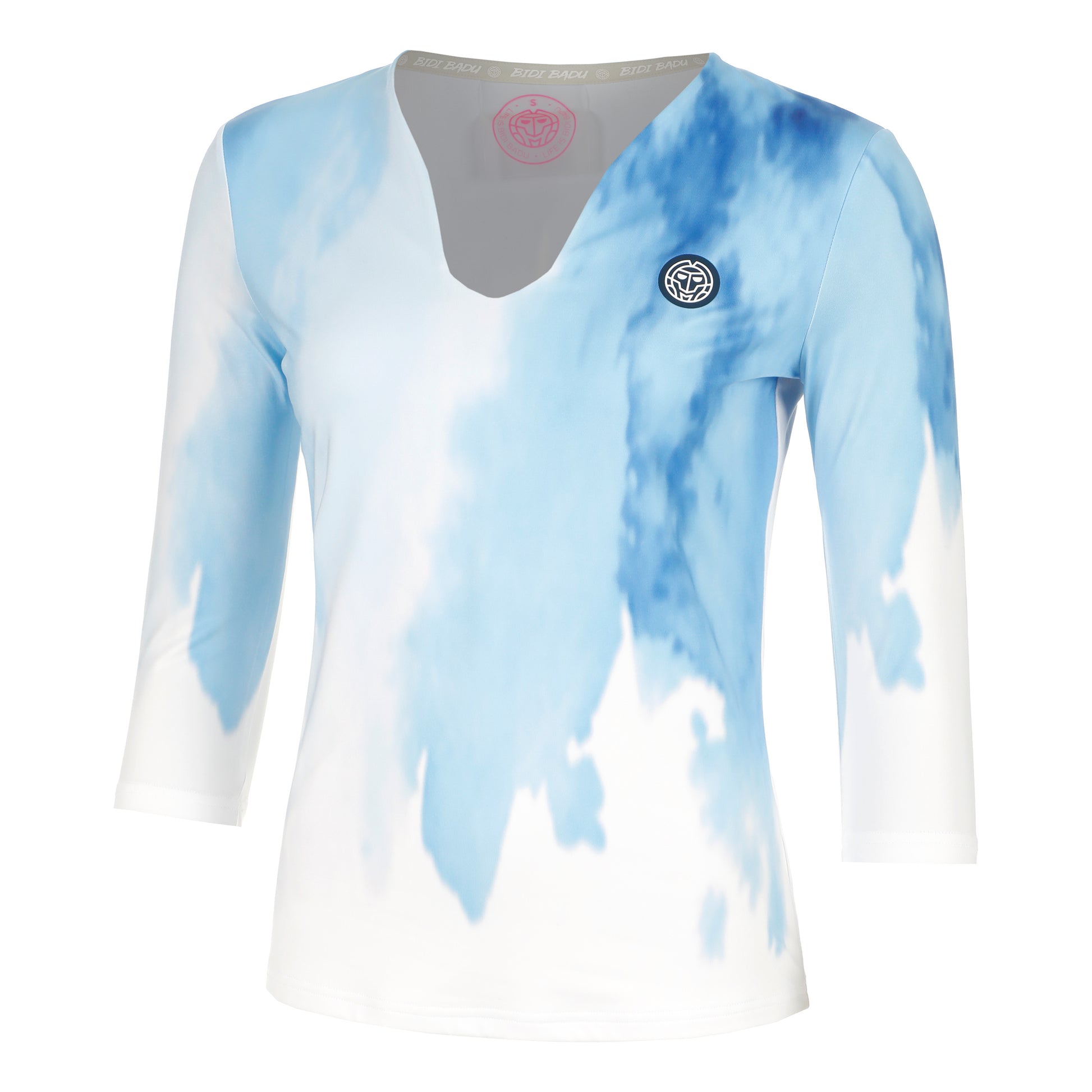 BIDI BADU Watercolour V-Neck Longsleeve Damen-Weiß,Blau