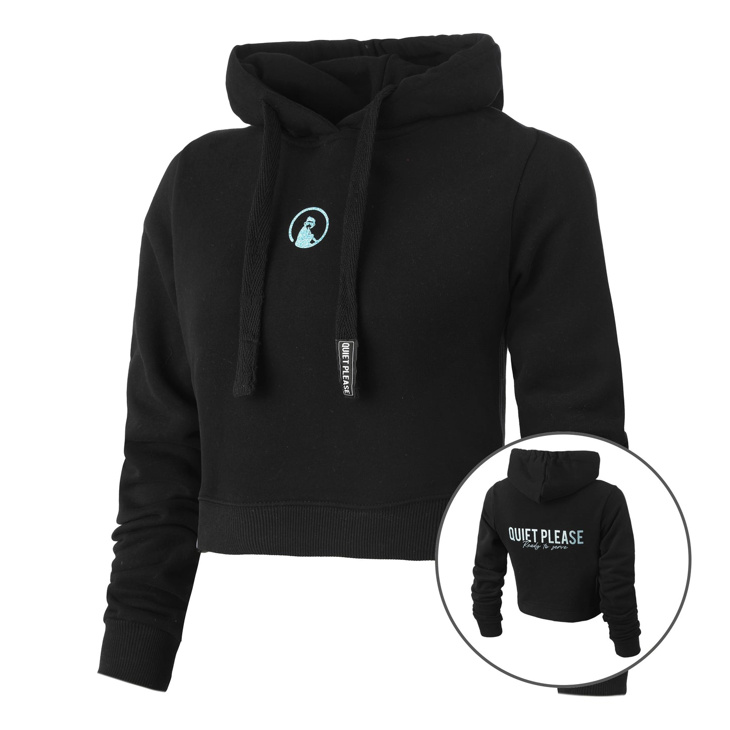 Quiet Please Ready To Serve Glitter Crop Hoody Women - black,