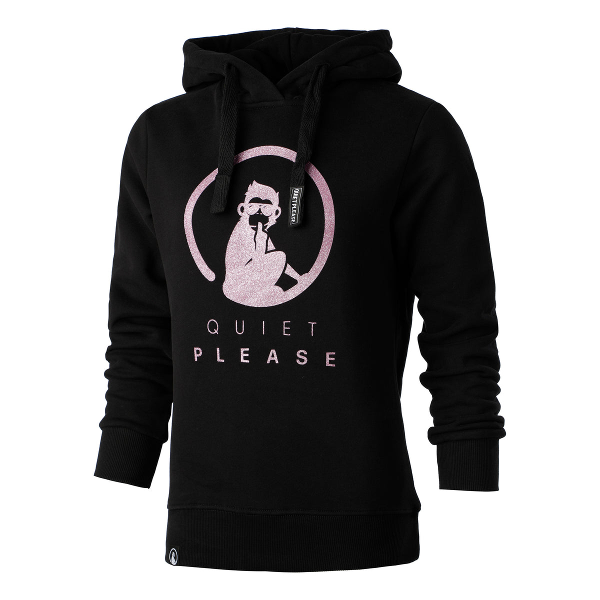 Quiet Please Baseline Logo Glitter Hoody Women - black, rose