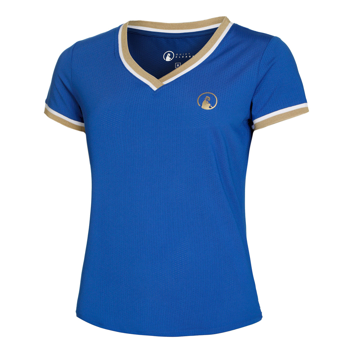 Quiet Please Retro V-Neck T-Shirt Damen - blau,