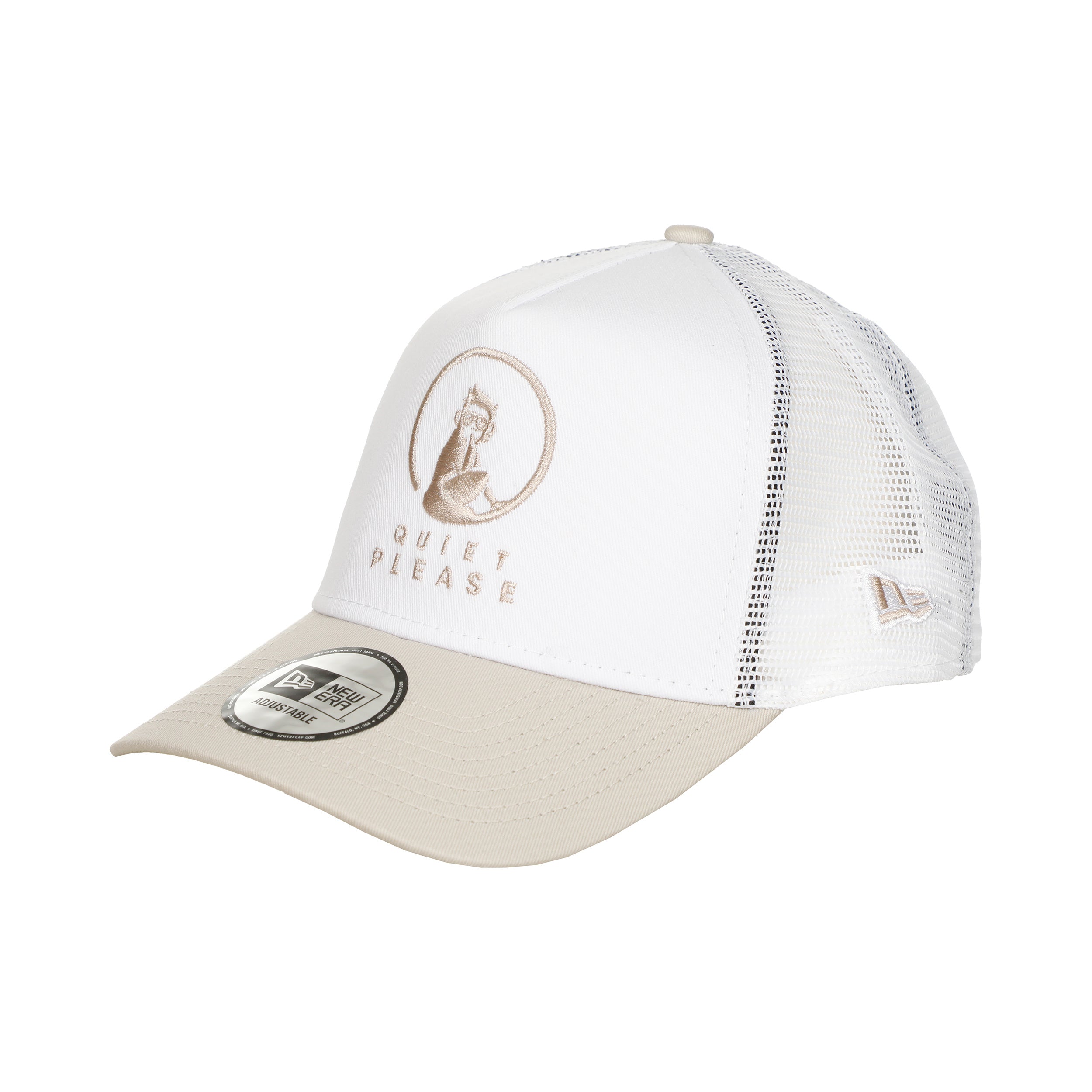 Quiet Please New Era Trucker Cap-White,Beige