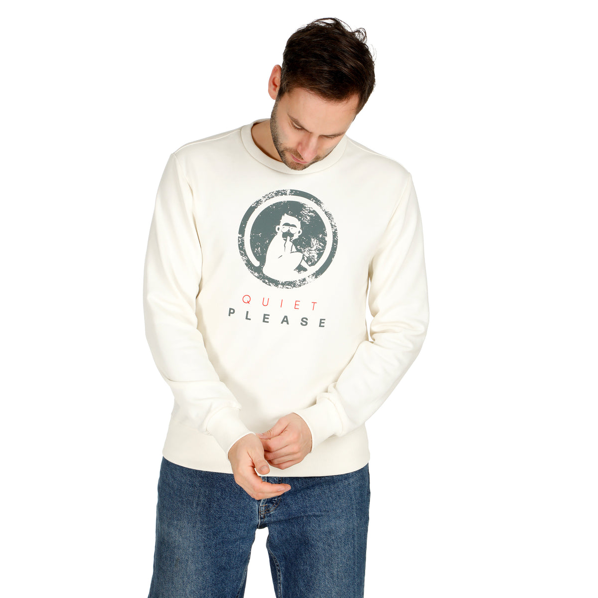 Quiet Please Scraped Advantage Sweatshirt Men - white, sage