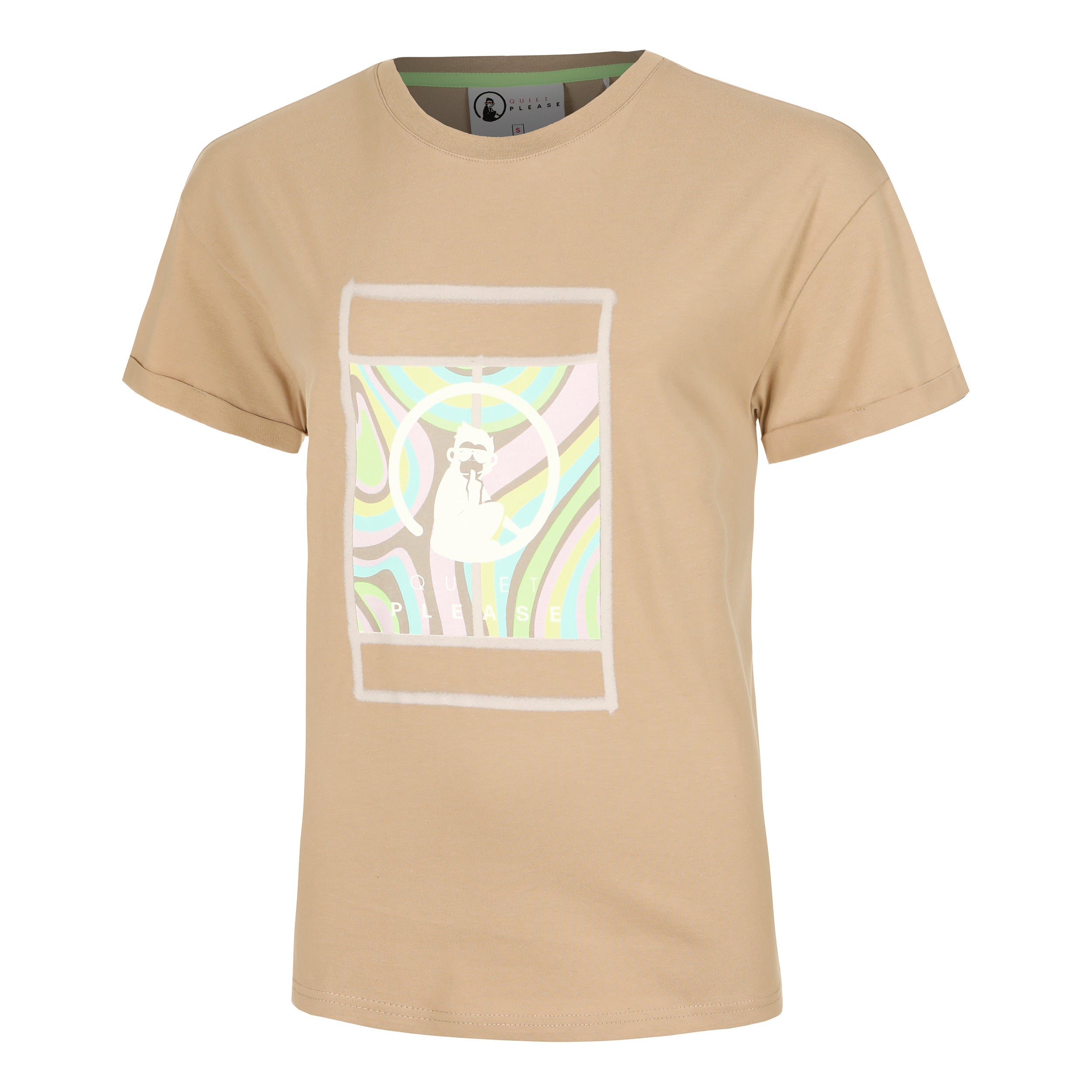 Quiet Please Wild Swirl Court T-Shirt Damen-Beige,Mehrfarbig