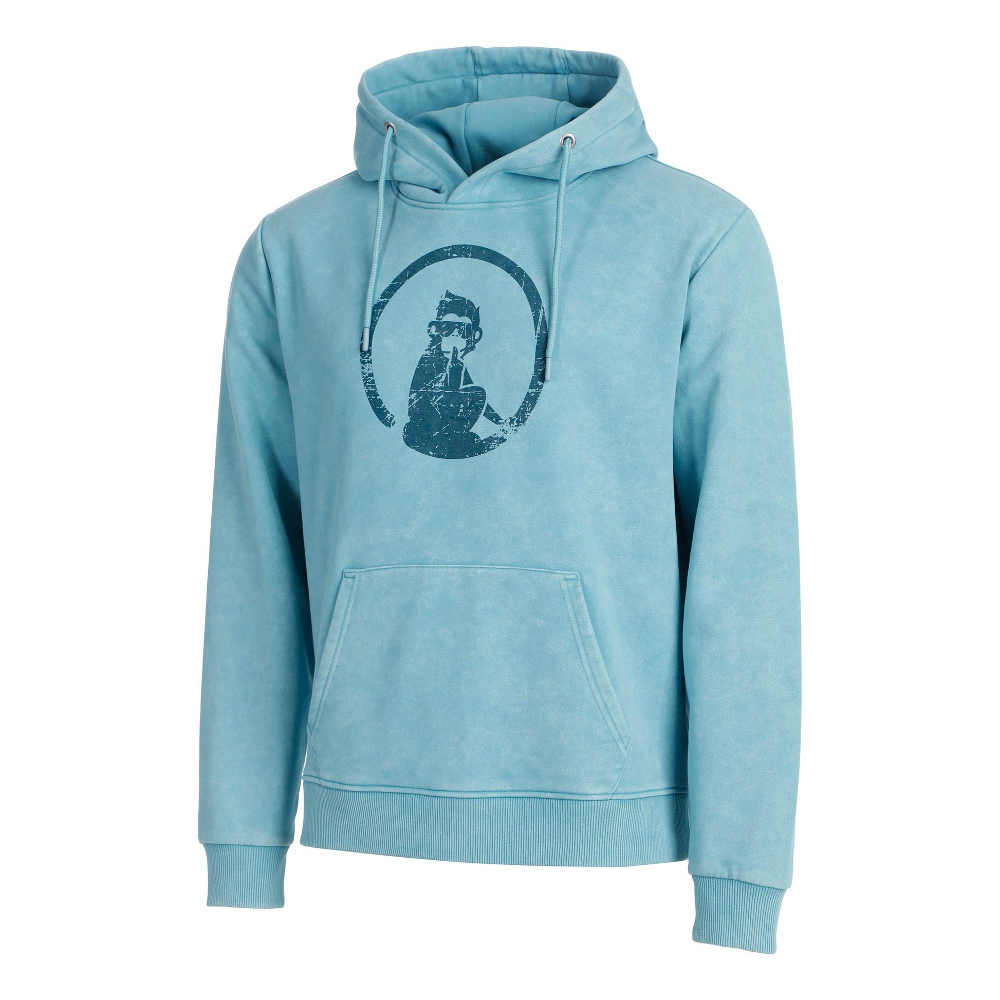 Quiet Please Create Washed Out Loose Fit Hoody Men-Light Blue,Petrol
