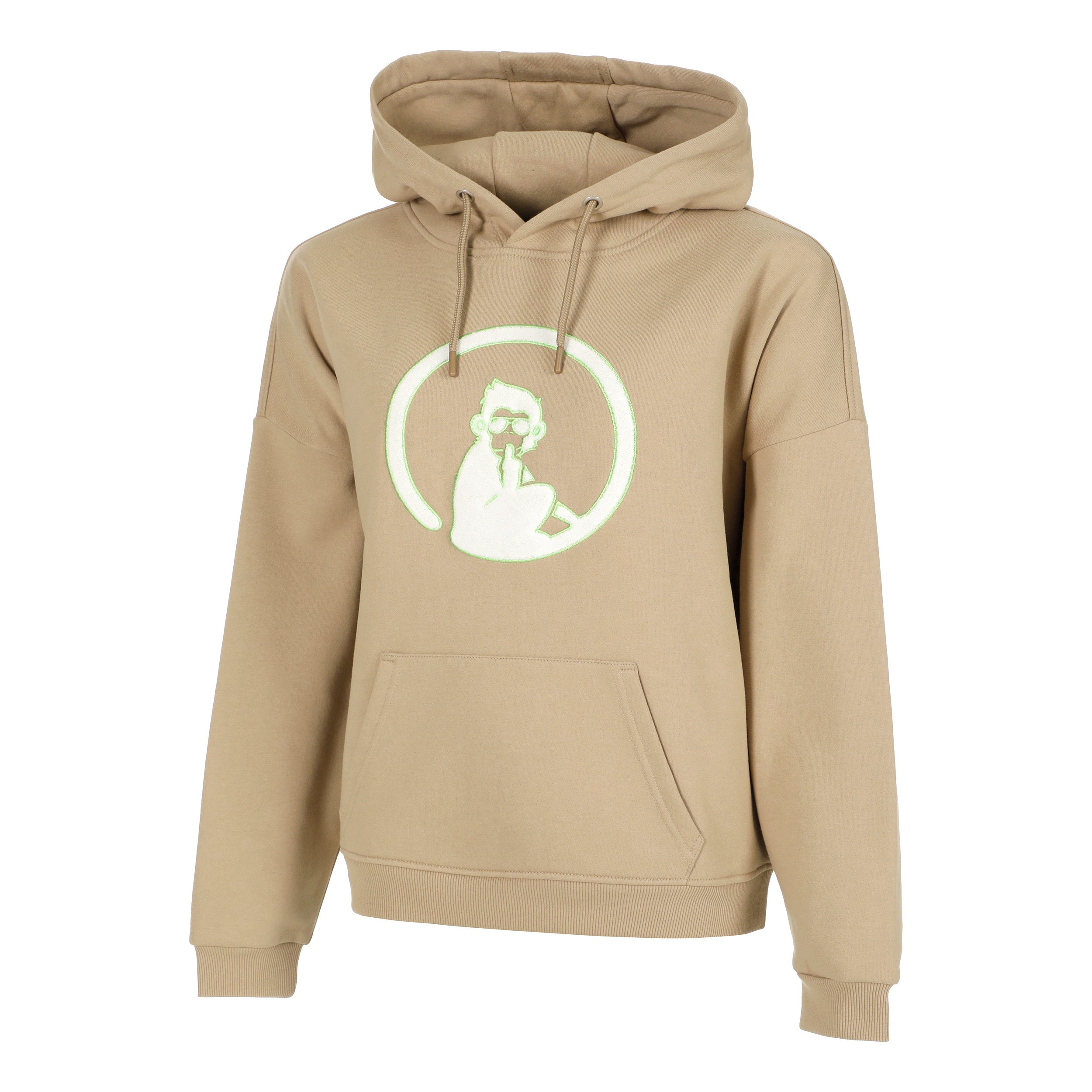 Quiet Please Wild Oversize Embroided Hoody Women-Beige,Neon Green