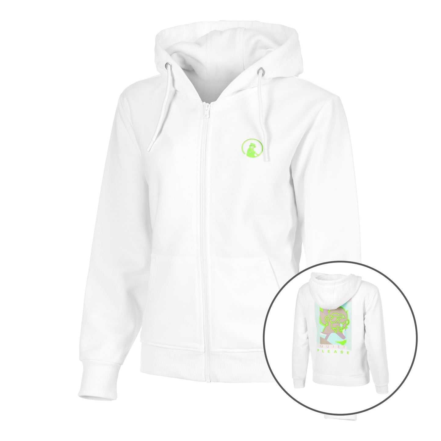 Quiet Please Wild Collage Zip Hoodie Women-White,Multicoloured