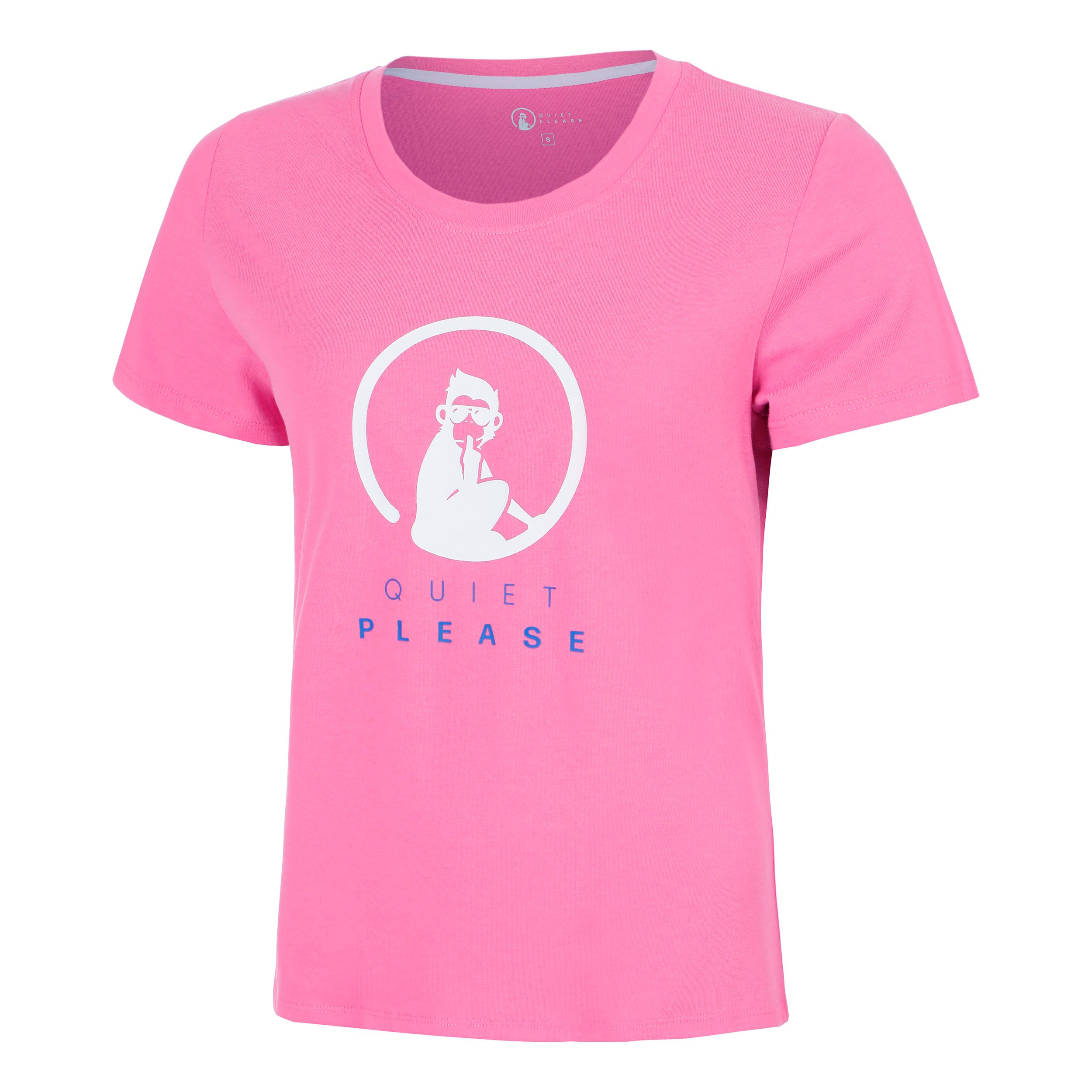 Quiet Please Trainings T-Shirt Damen - pink, weiß