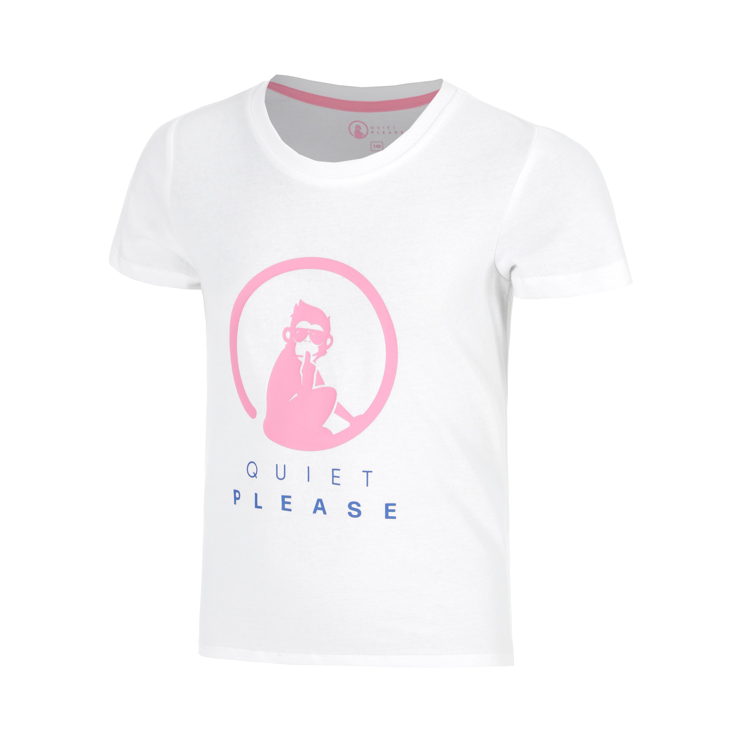 Quiet Please Baseline Logo T-Shirt Mädchen-weiß, neonpink