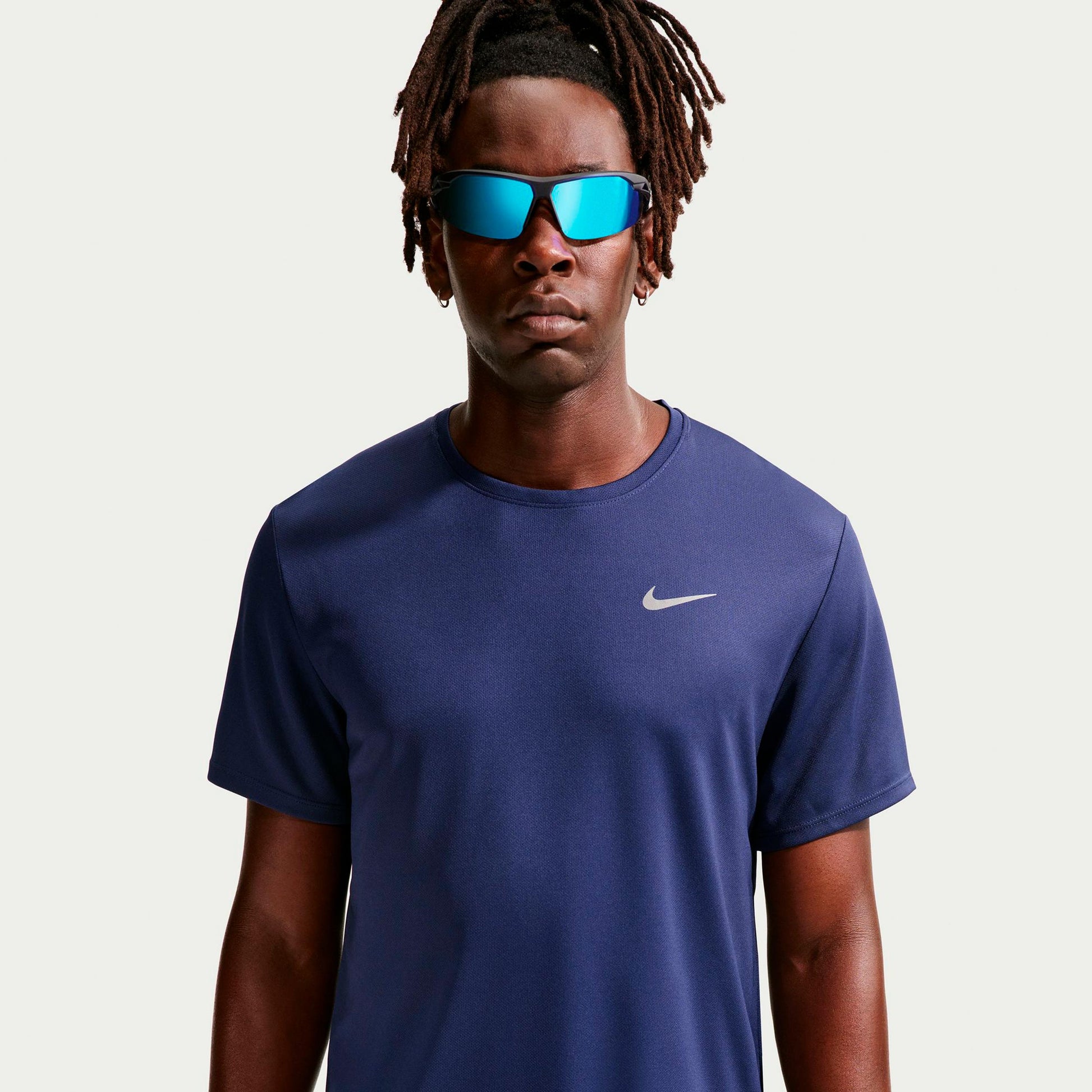 Nike Miler Running shirt Men - dark blue, silver