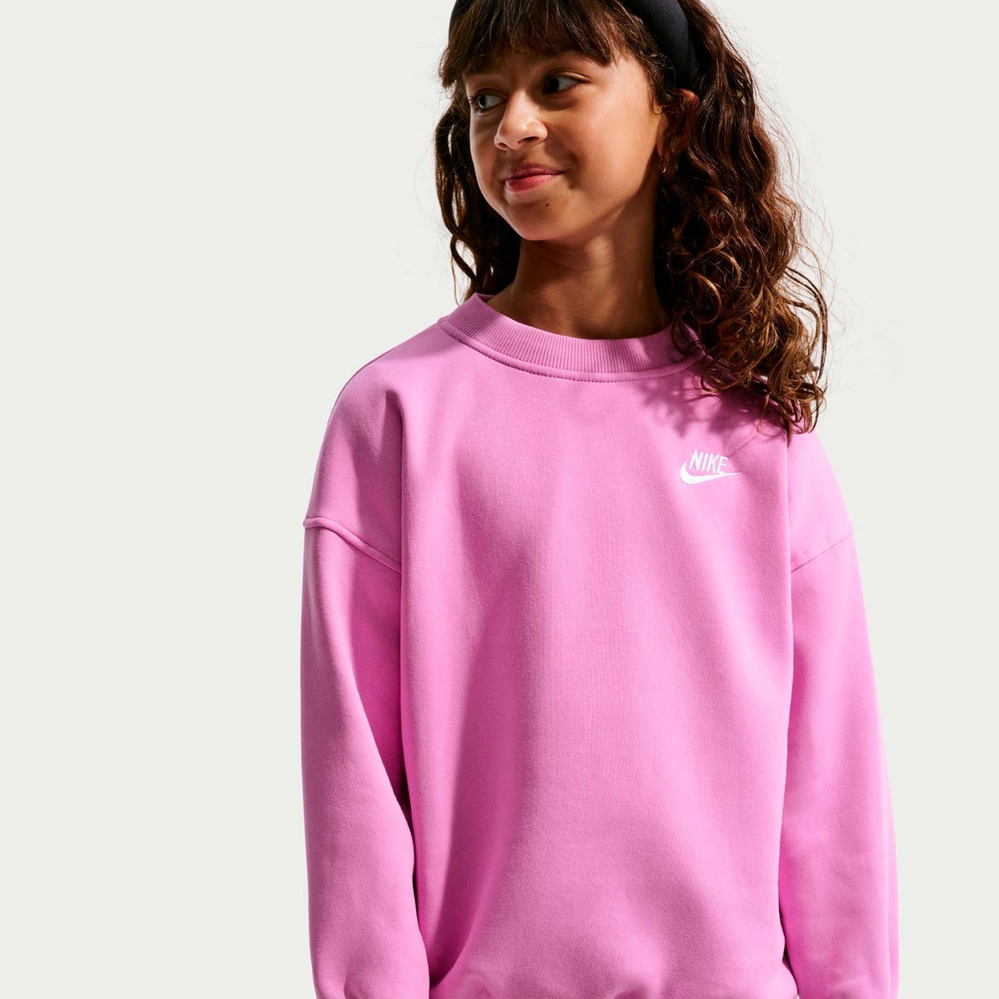 Nike Sportswear Club Fleece Oversized Crew Sweatshirt Kids-lilac, white