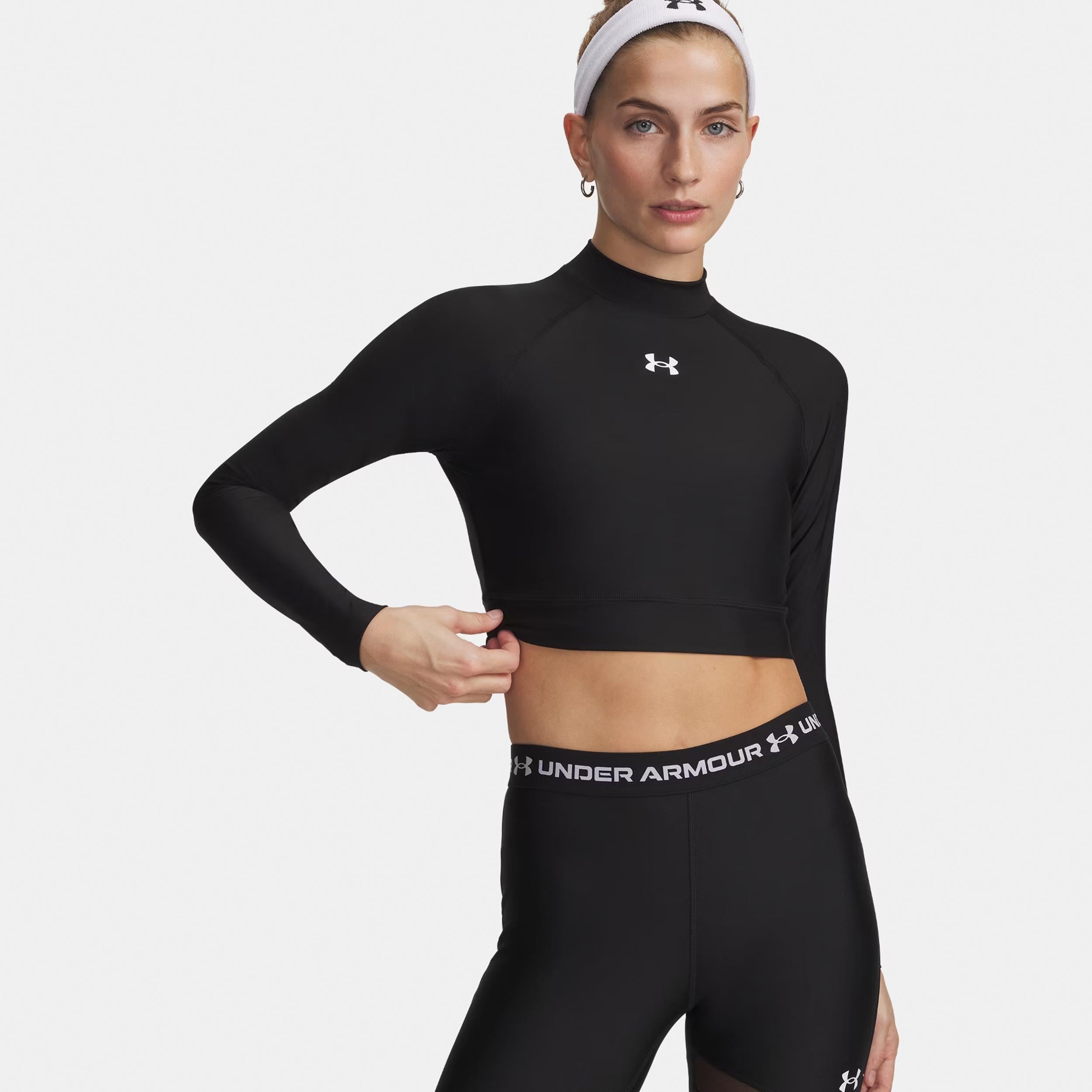 Under Armour HeatGear Crop Mock Long sleeve Women-black, white
