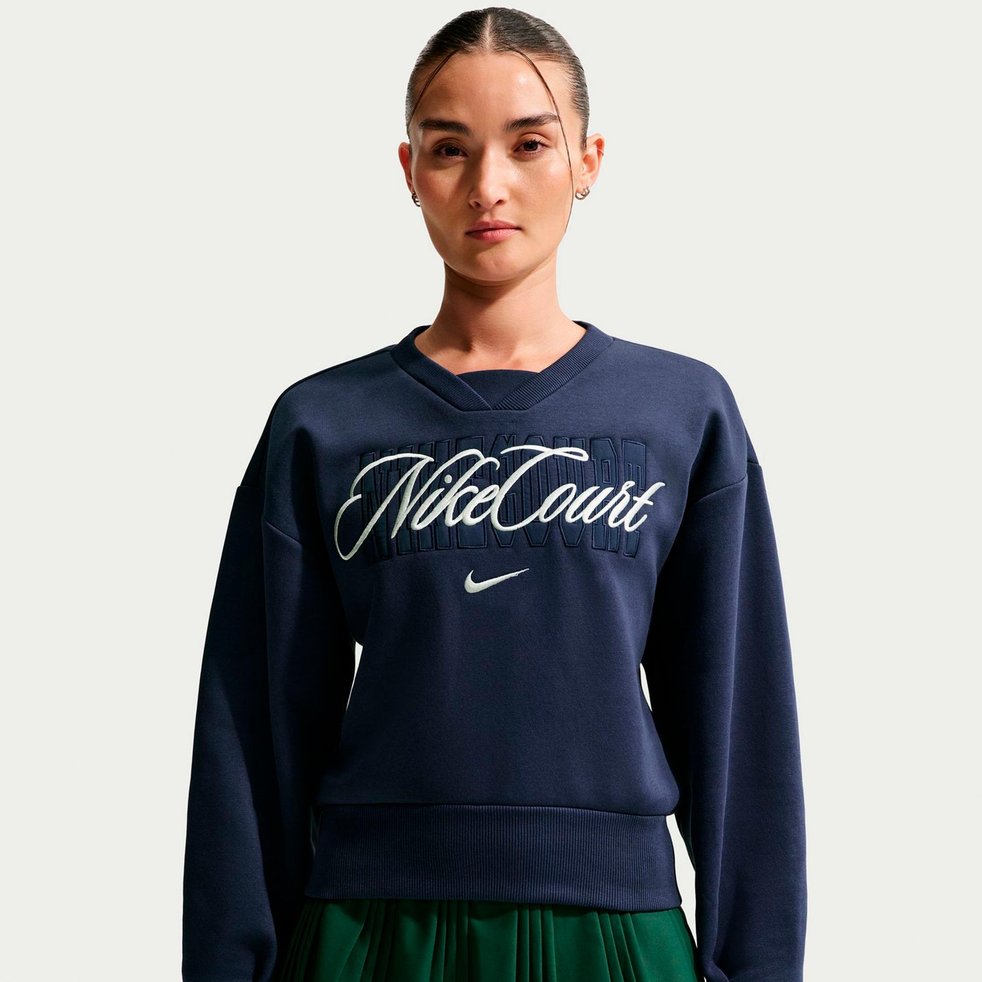 Nike Court Fleece Crew Sweatshirt Women-dark blue, cream