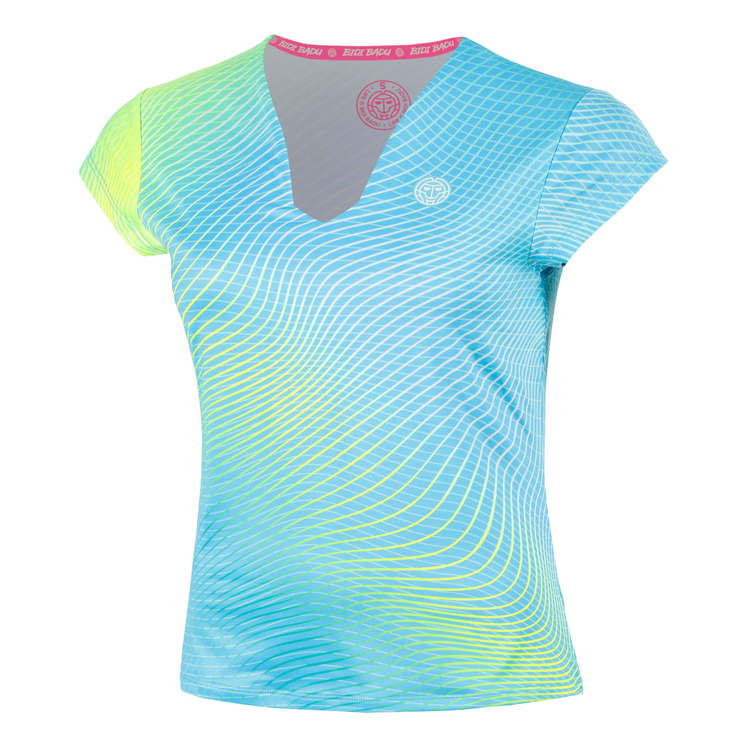 BIDI BADU Out of Control V-Neck T-Shirt Women-light blue, neon yellow