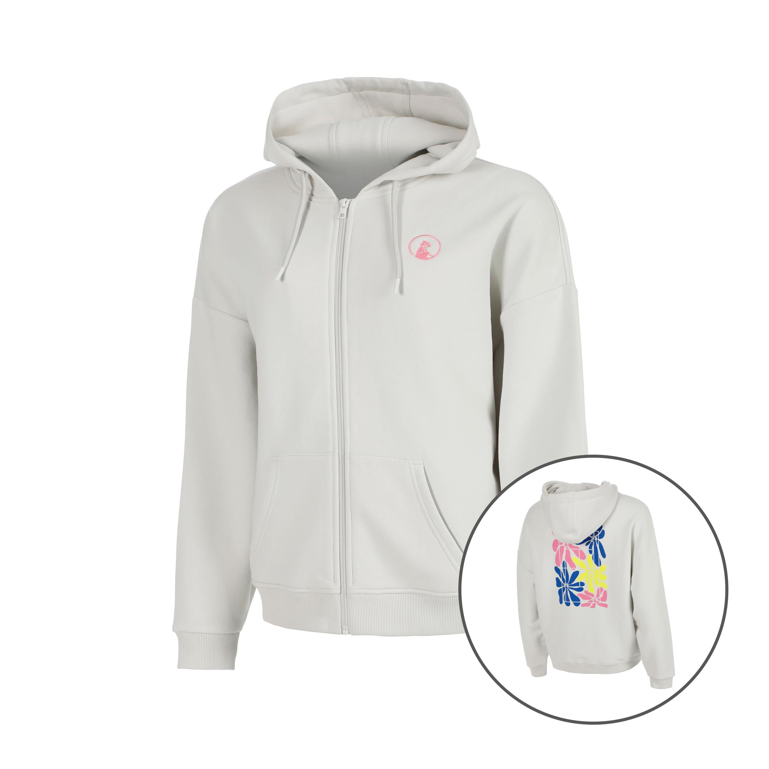 Quiet Please Crush Palm Court Zip Hoodie Girls-lightgrey, neon pink