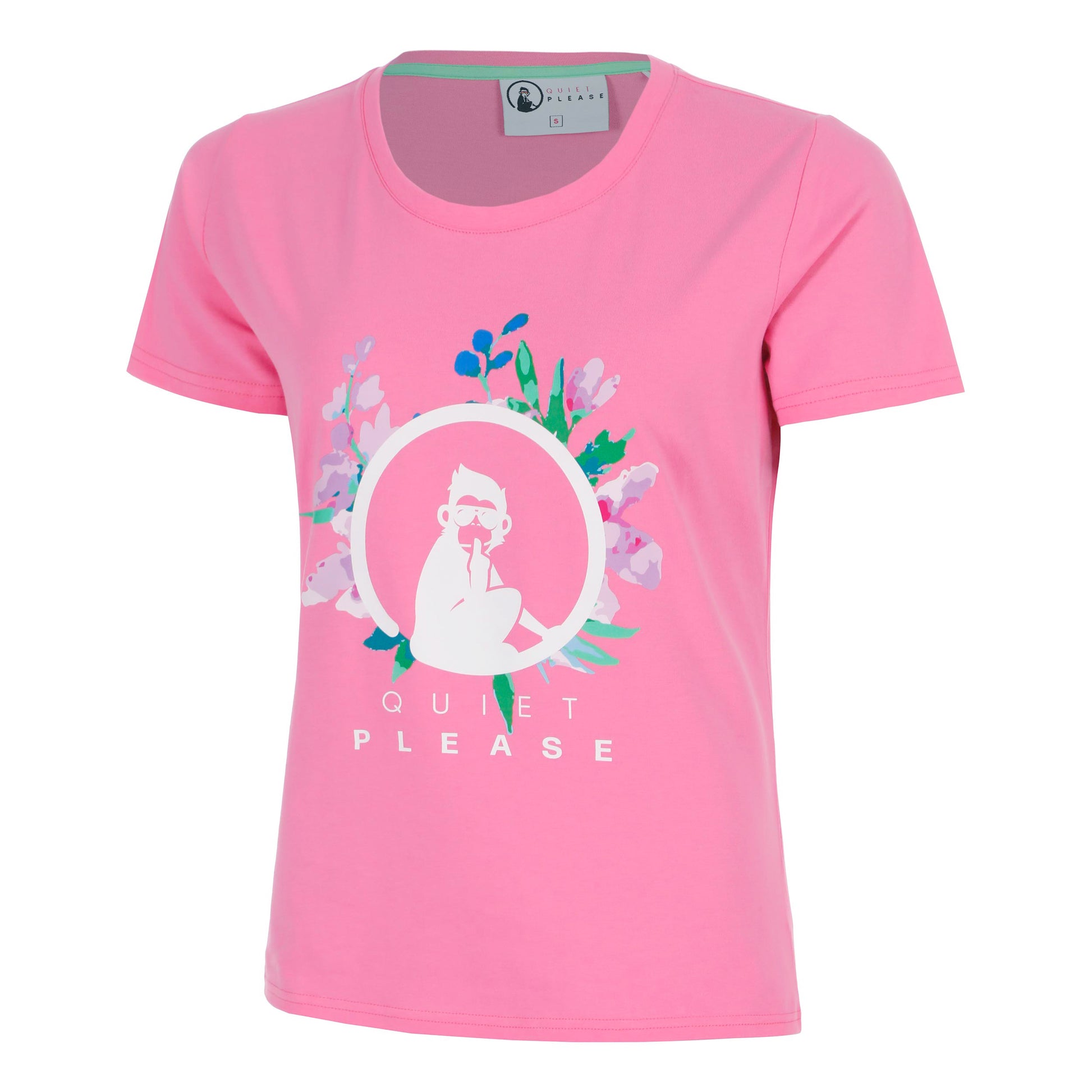 Quiet Please Joy Flower Logo T-Shirt Women-pink, white