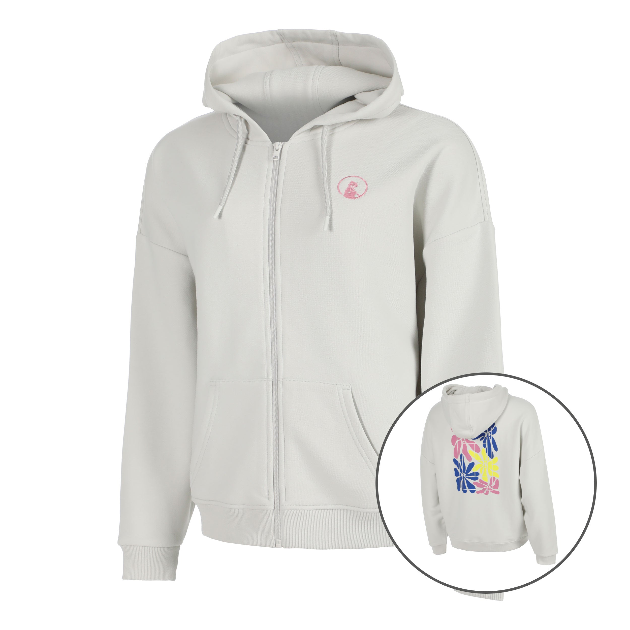 Quiet Please Crush Court Zip Hoodie Women-lightgrey, pink