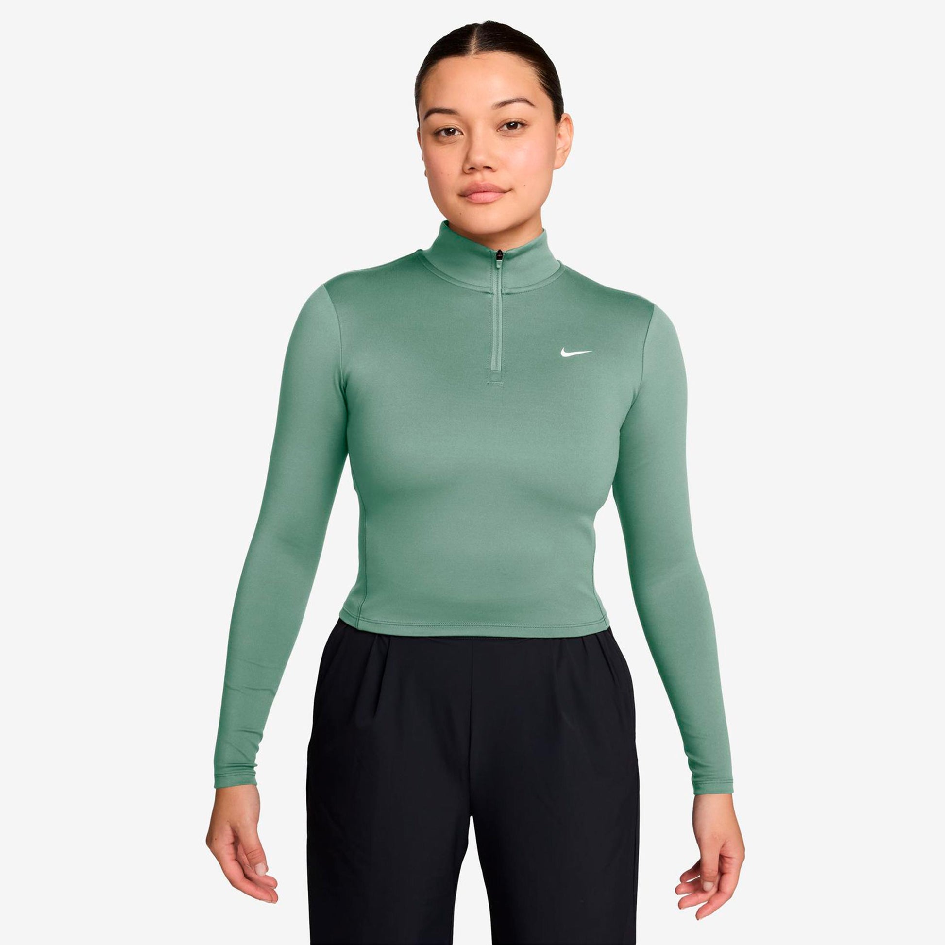 Nike One Dri-Fit Quarter Zip Long sleeve Women - grey-green, white