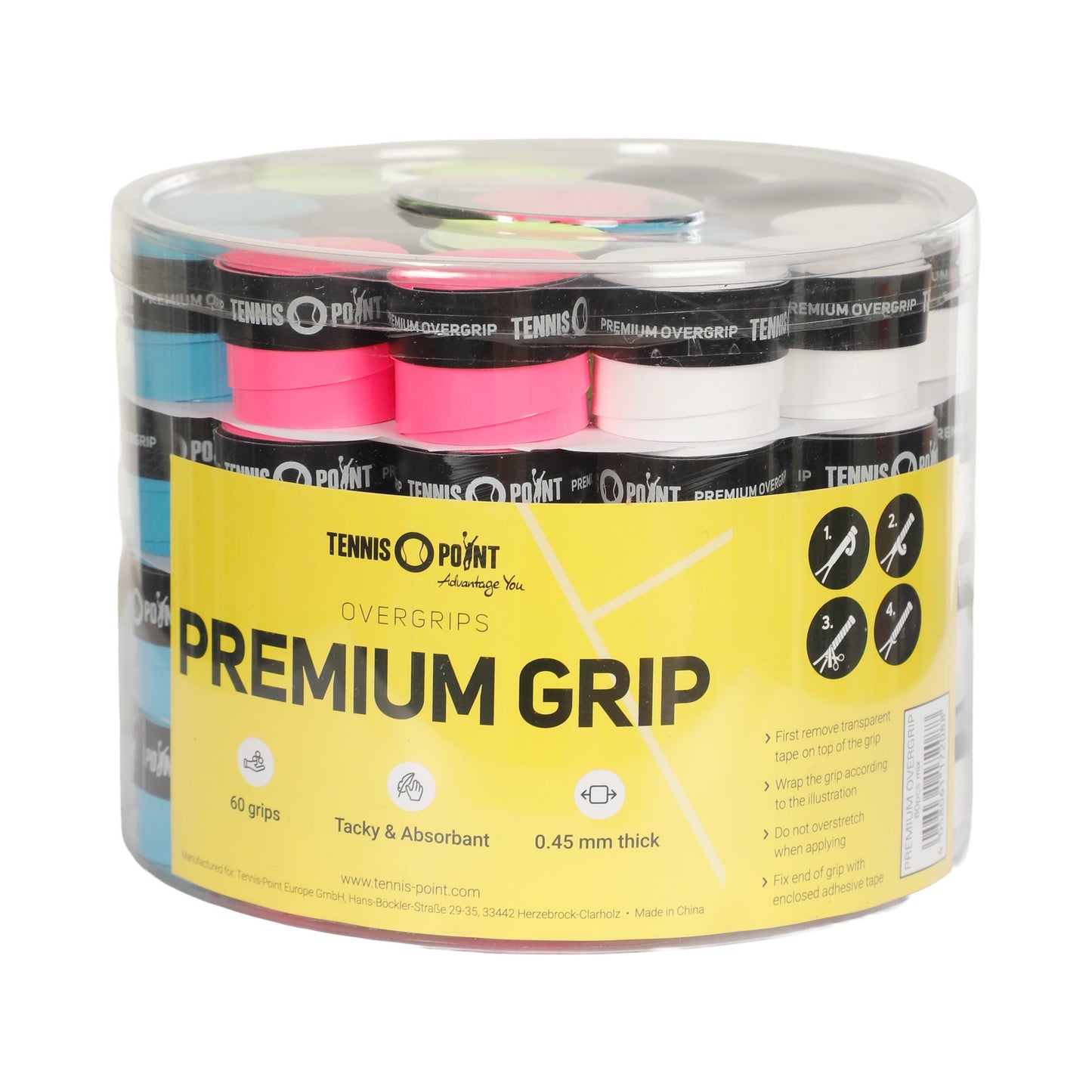 Tennis-Point Premium Grip Tennis overgrip Box of 60 Pcs - multicoloured
