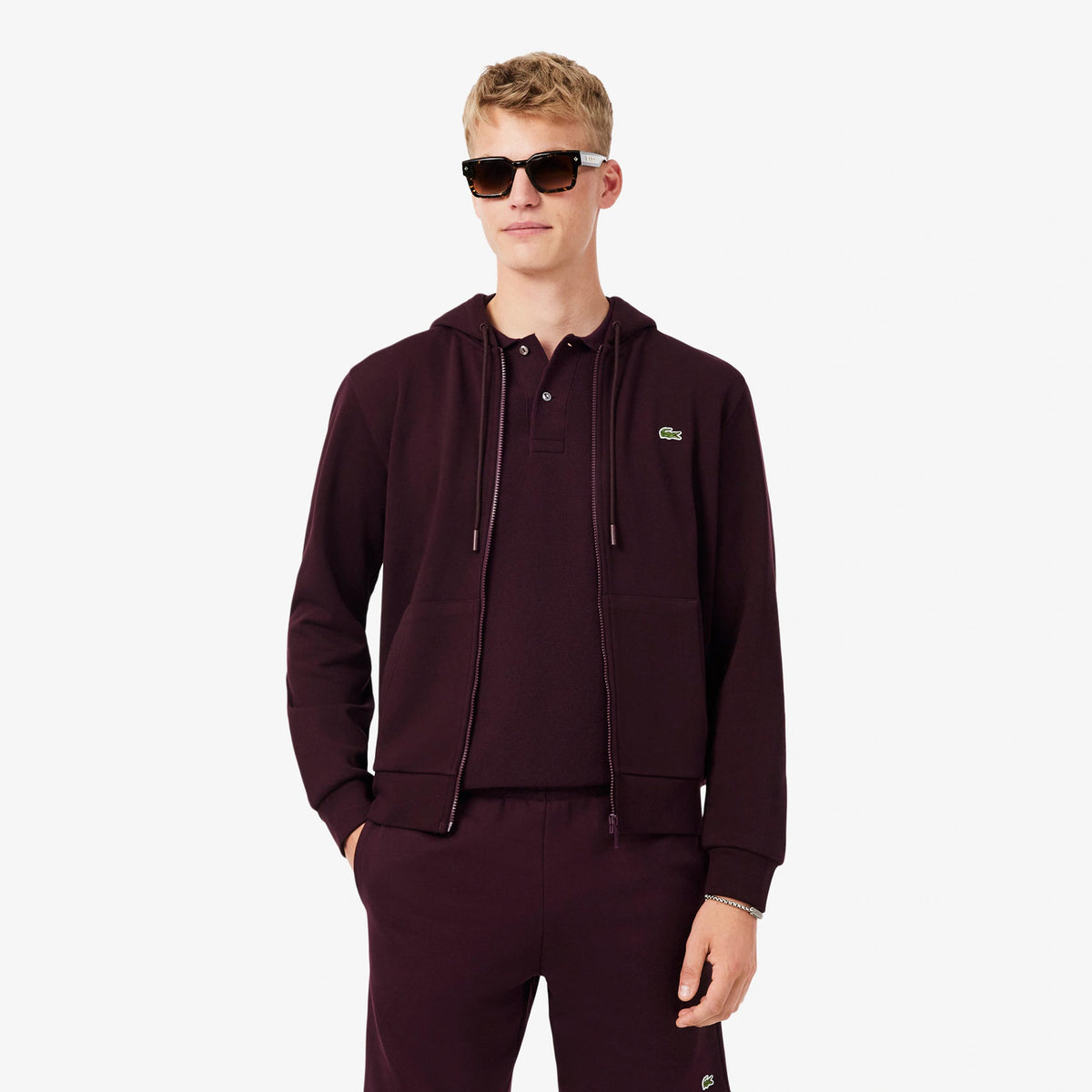 Lacoste Zip Hoodie Men - dark red