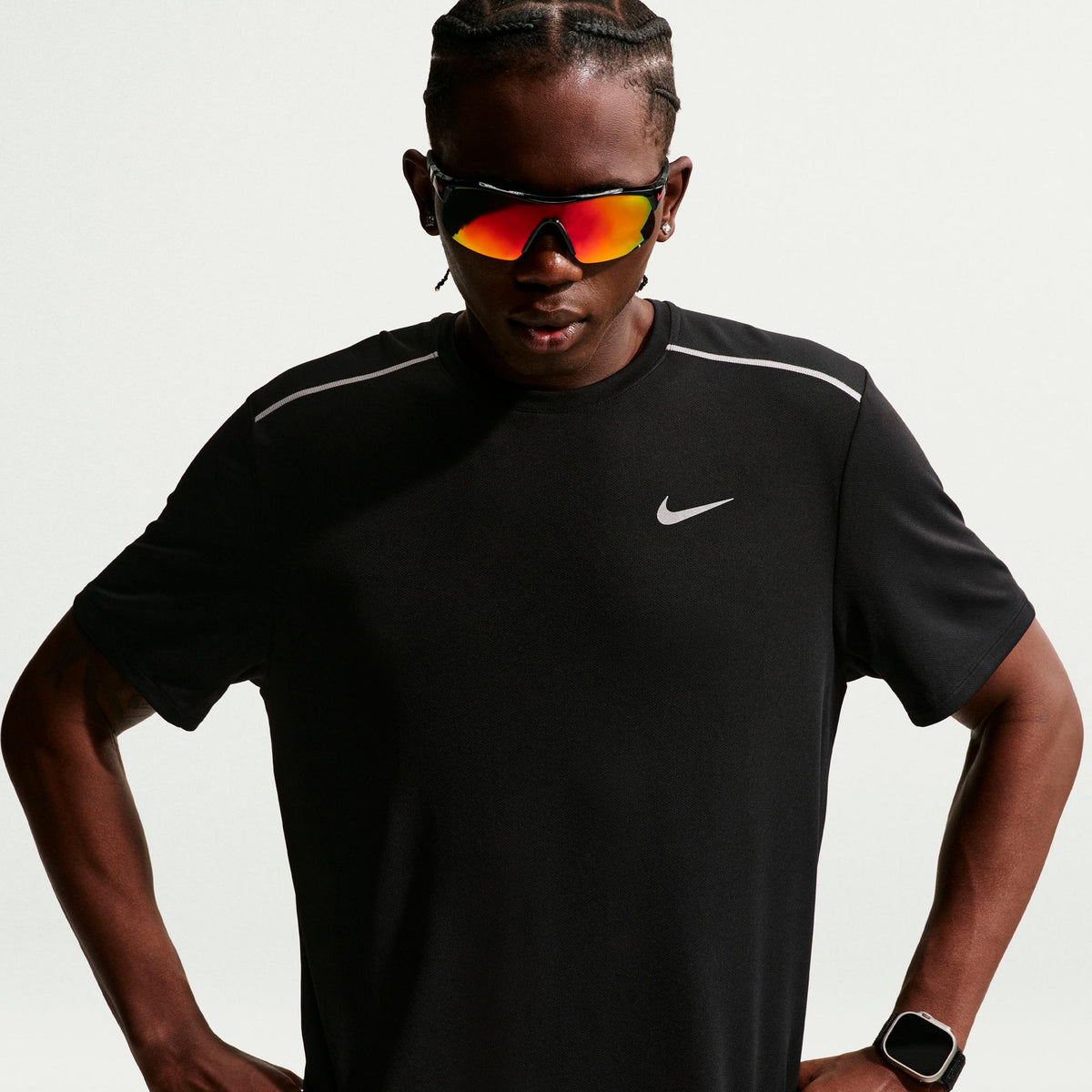 Nike Miler  Running shirt Men - black, silver