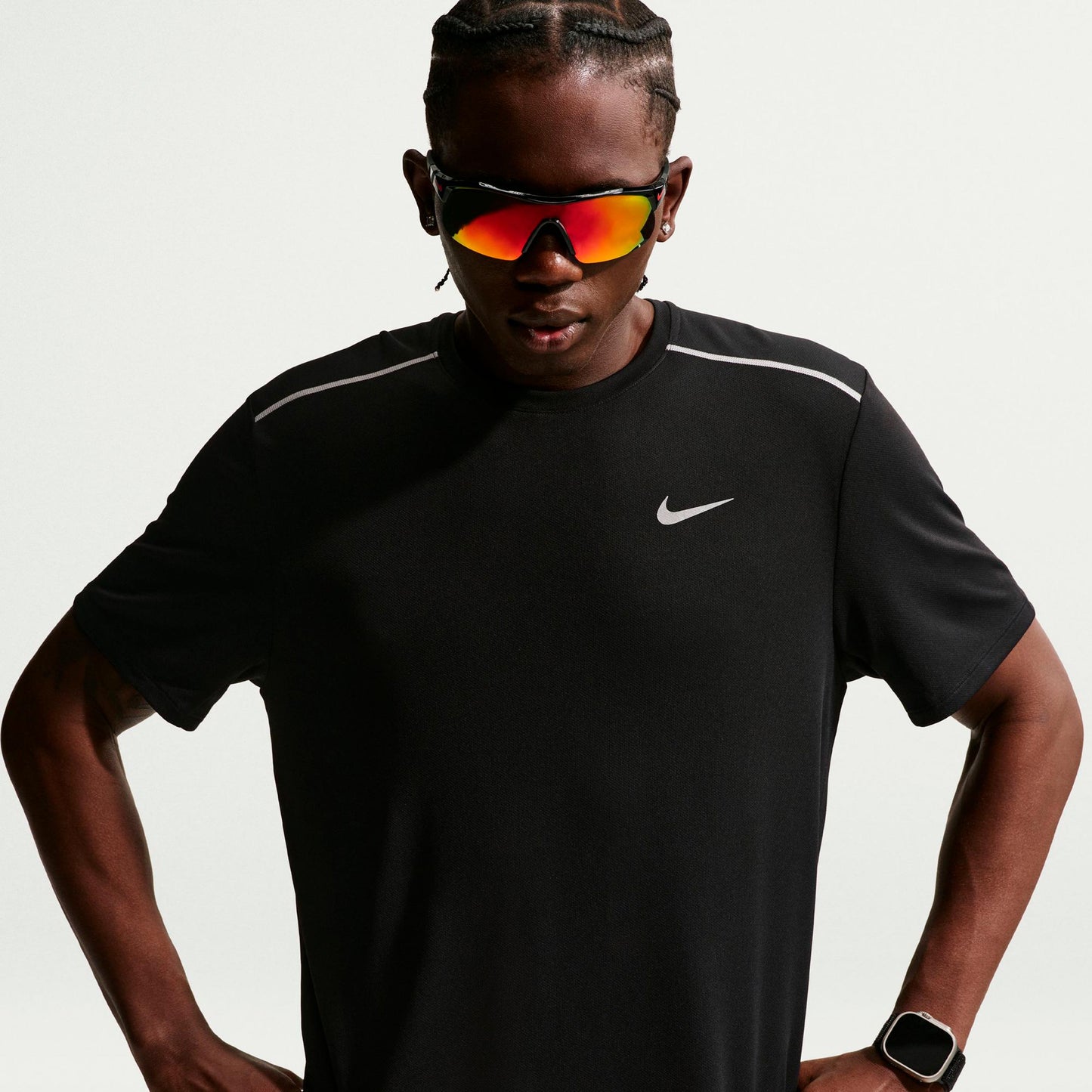 Nike Miler  Running shirt Men - black, silver